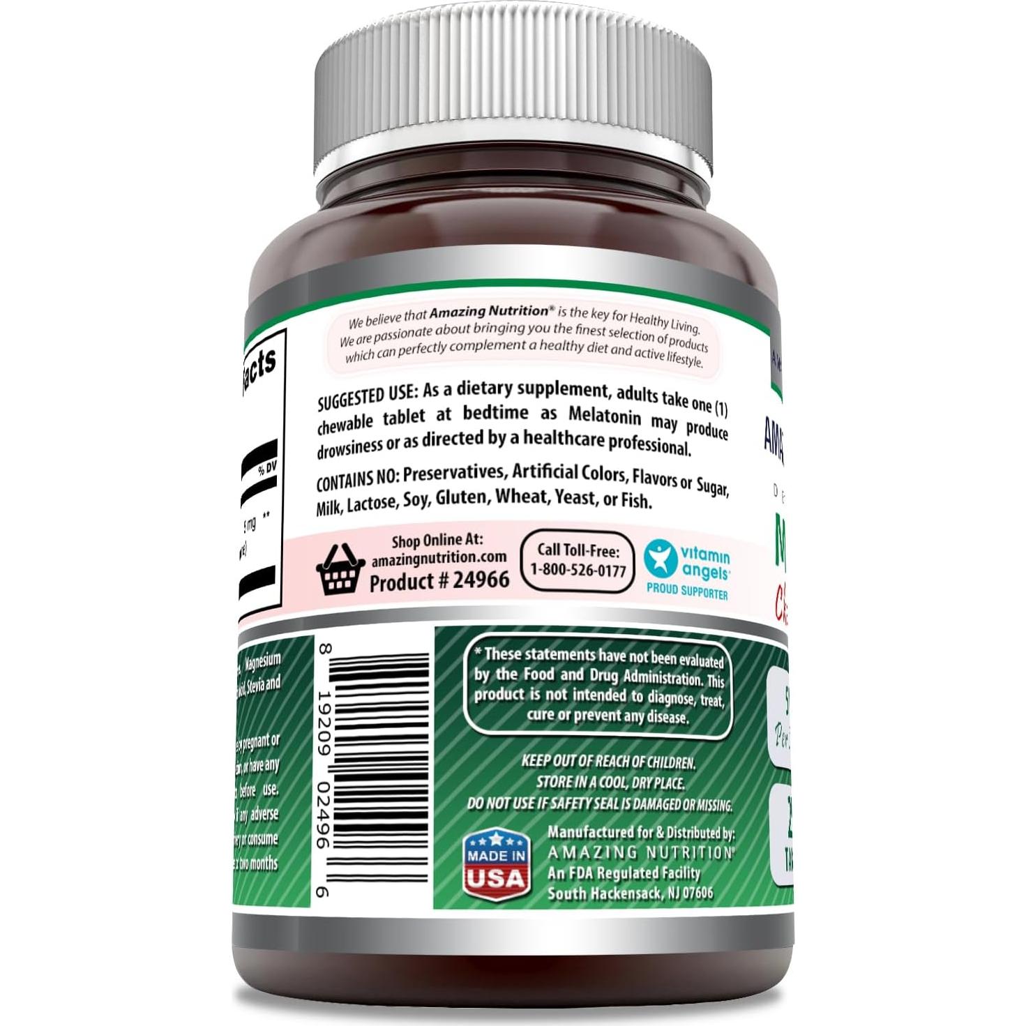 Suplemento Masticable de Melatonina Amazing Formulas 5 mg - 250 Tabletas Fresa