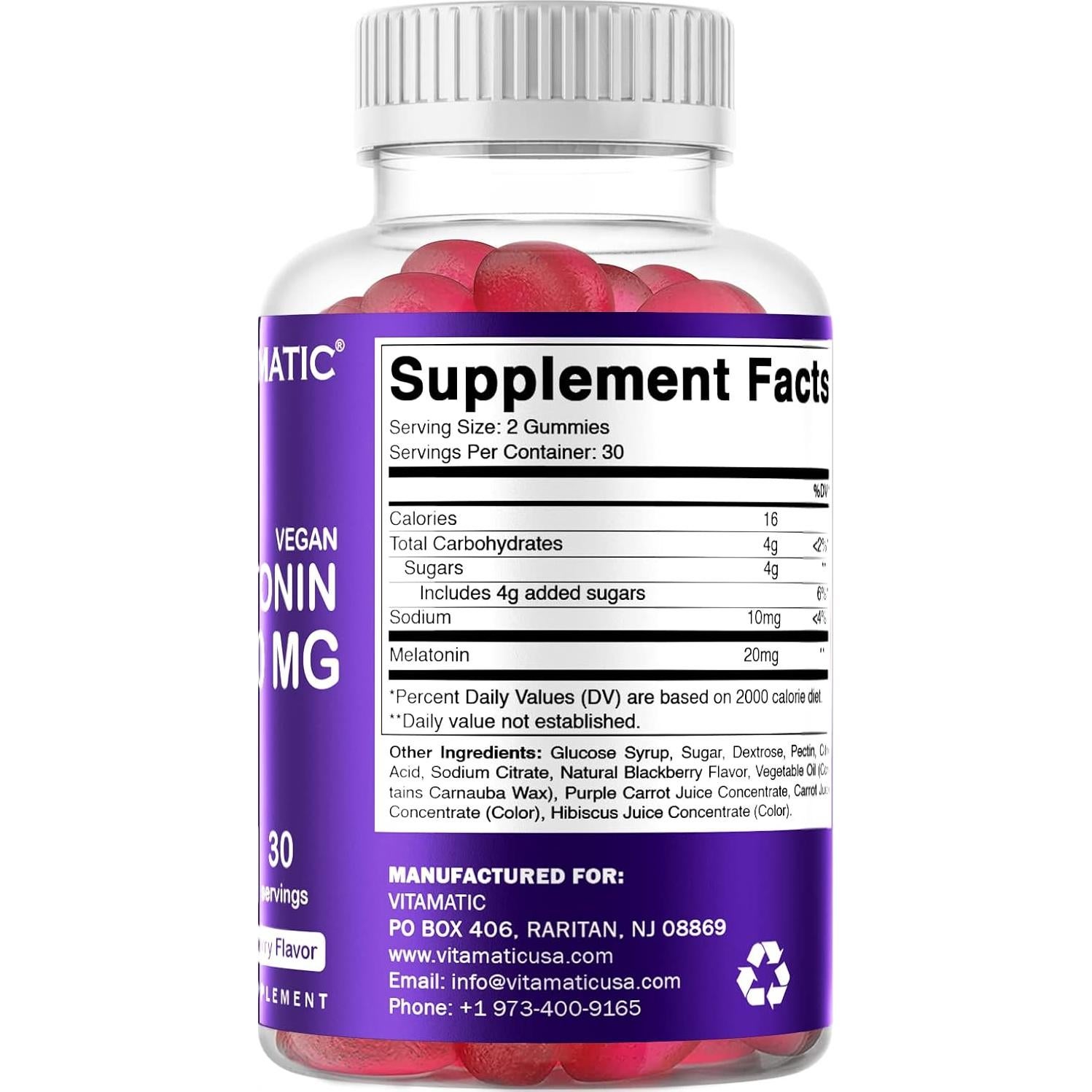 Gomitas de Melatonina Vitamatic 20mg Veganas - 60 Unidades