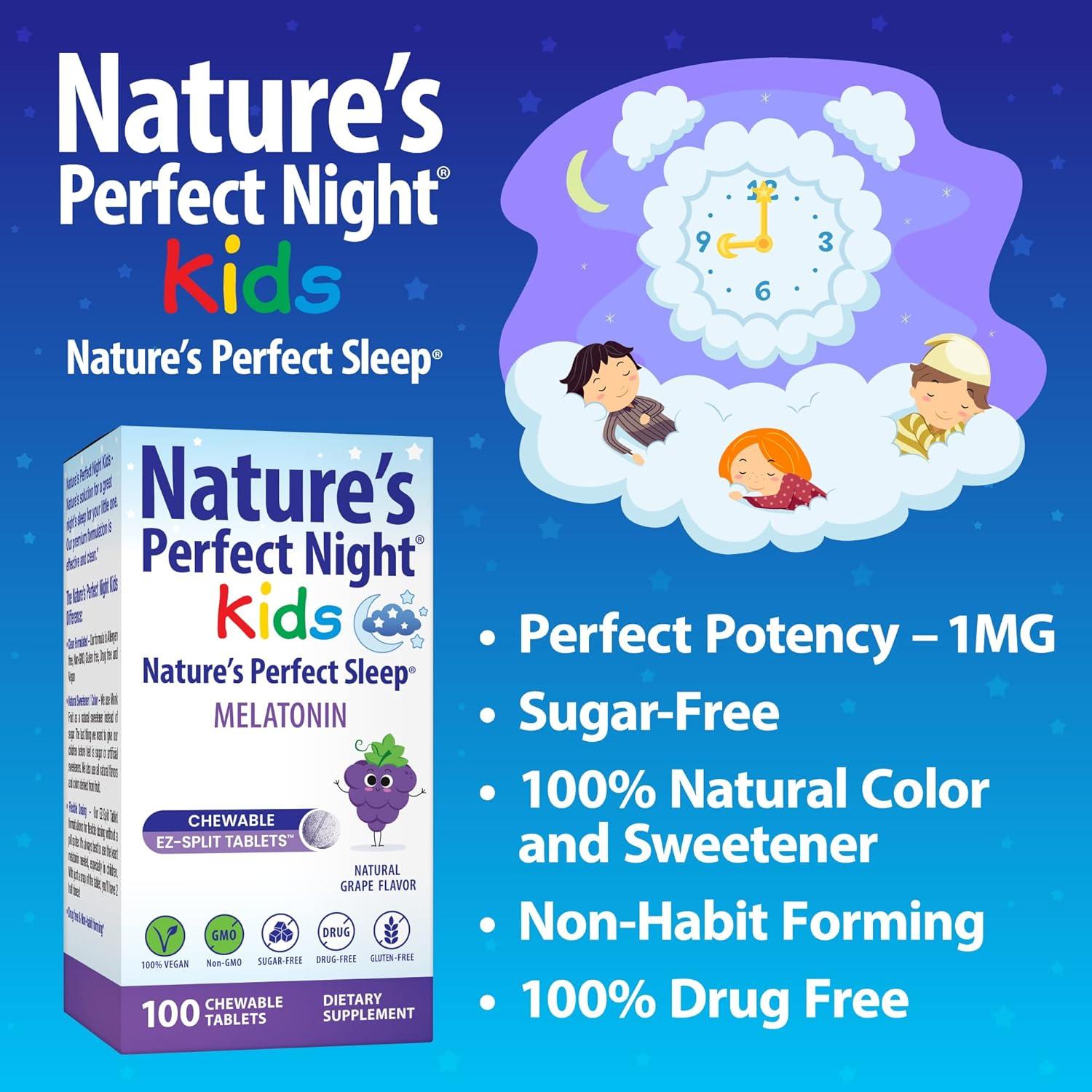 Melatonina para Niños Noche Perfecta 1mg 100 Tabletas Masticables