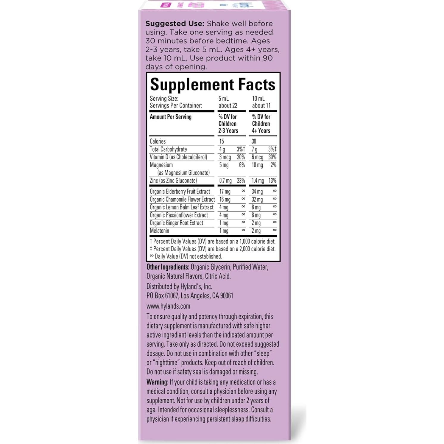 Hyland's Kids Sleep Calm Melatonina 118 ml - Sin Azúcar