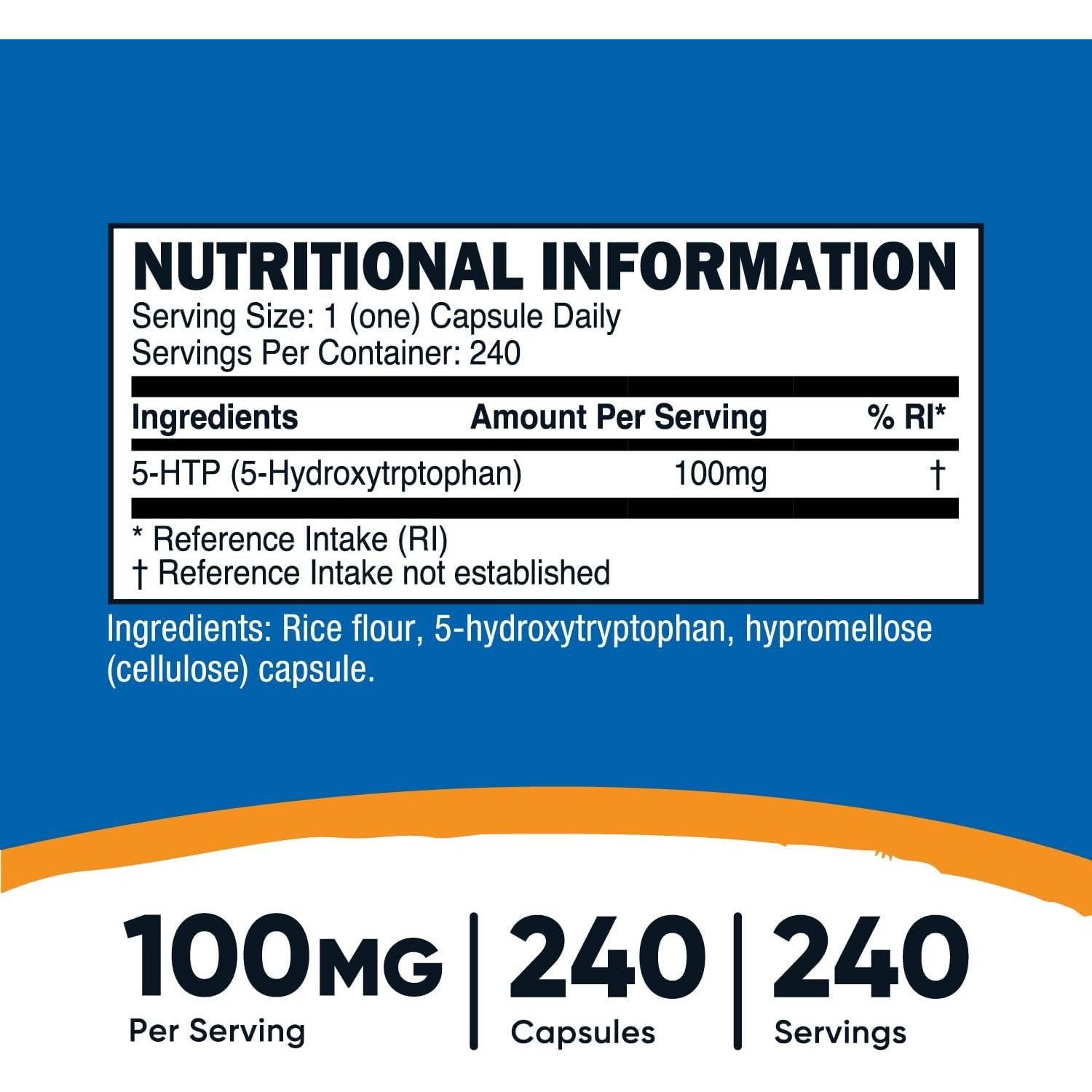 Nutricost 5-HTP 100mg 240 Cápsulas Vegetarianas Sin OGM Gluten