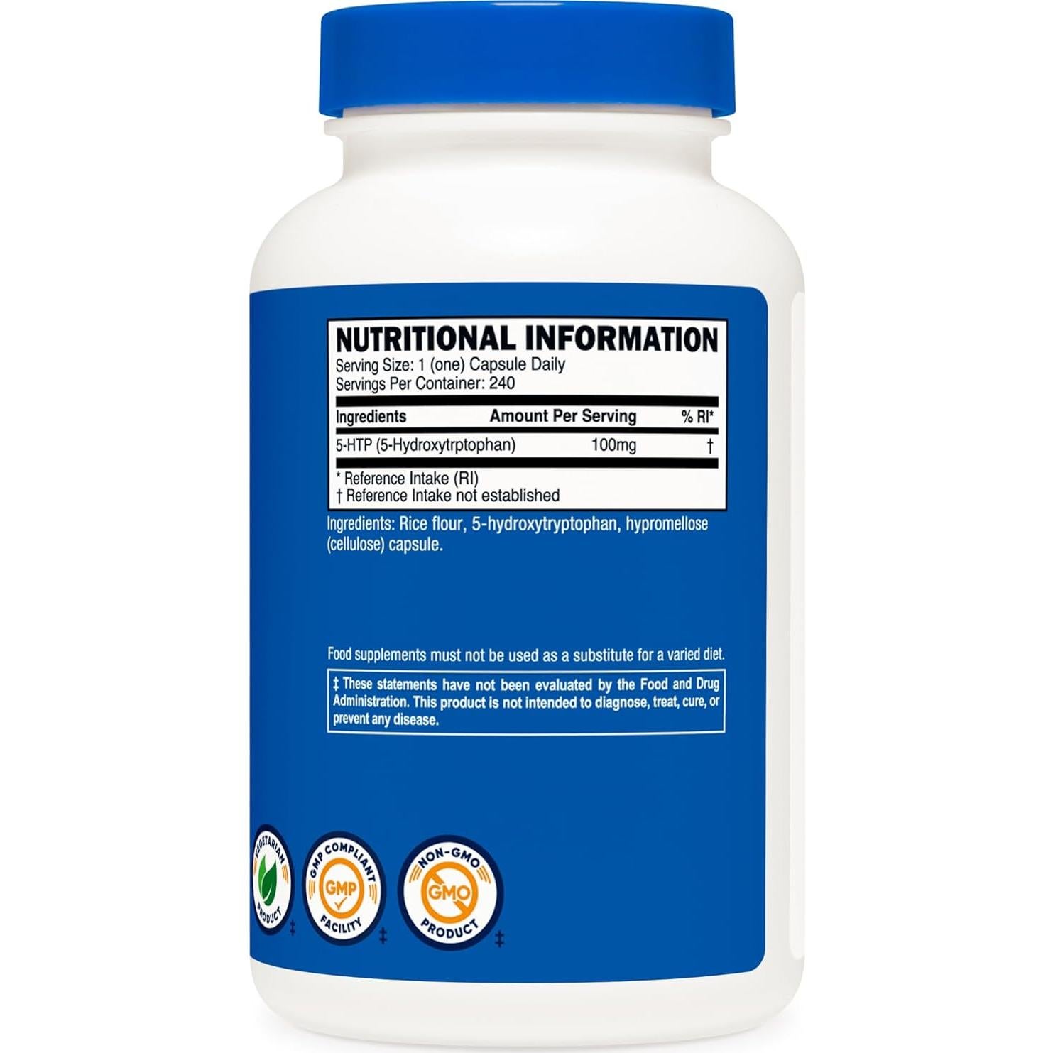 Nutricost 5-HTP 100mg 240 Cápsulas Vegetarianas Sin OGM Gluten