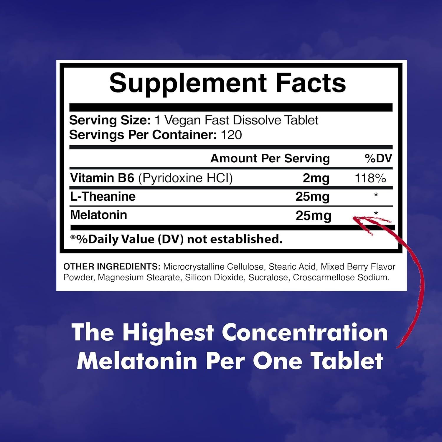 Melatonina 25mg American Standard 120 Tabletas Veganas