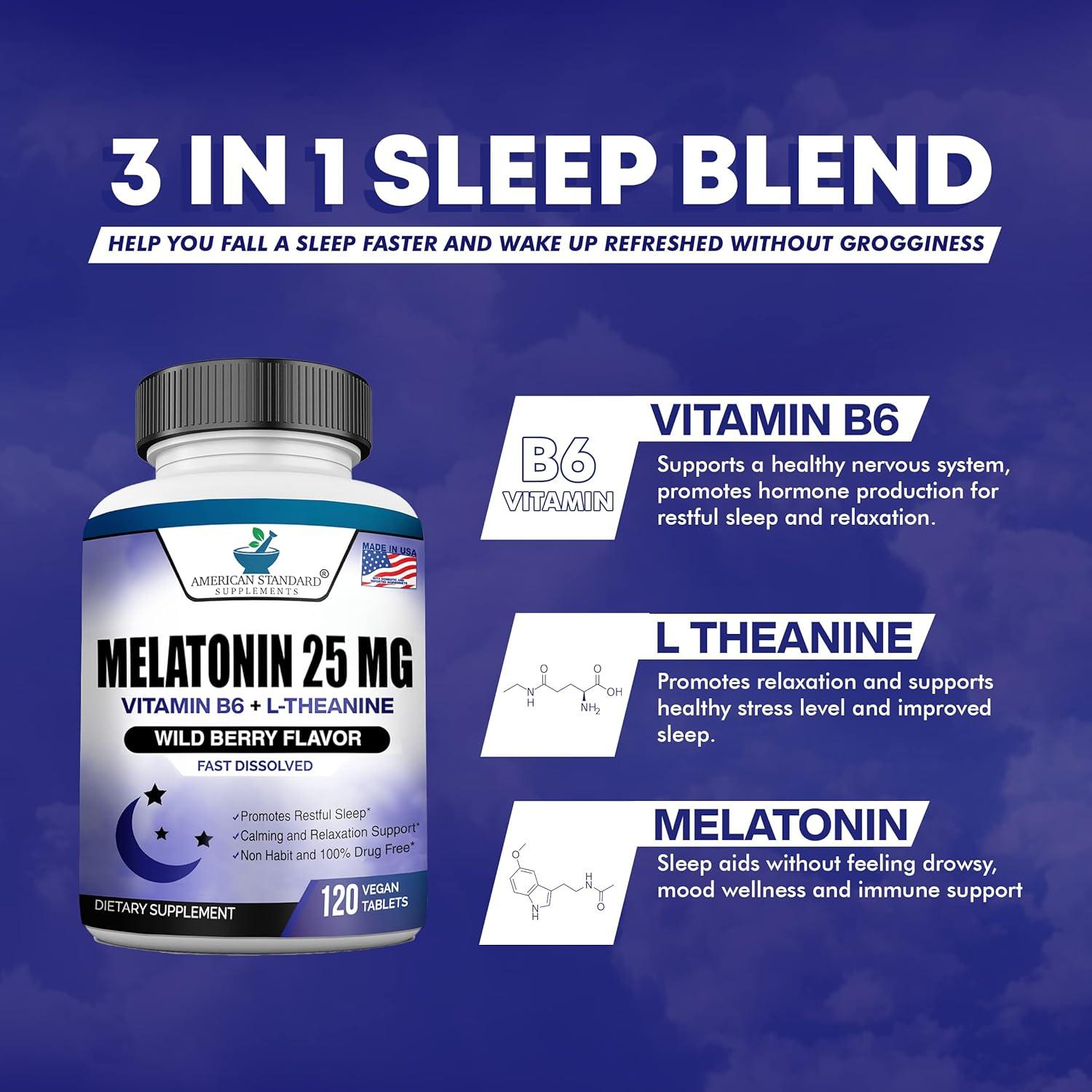 Melatonina 25mg American Standard 120 Tabletas Veganas