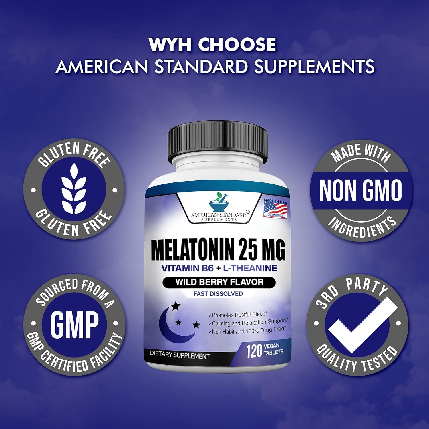 Melatonina 25mg American Standard 120 Tabletas Veganas