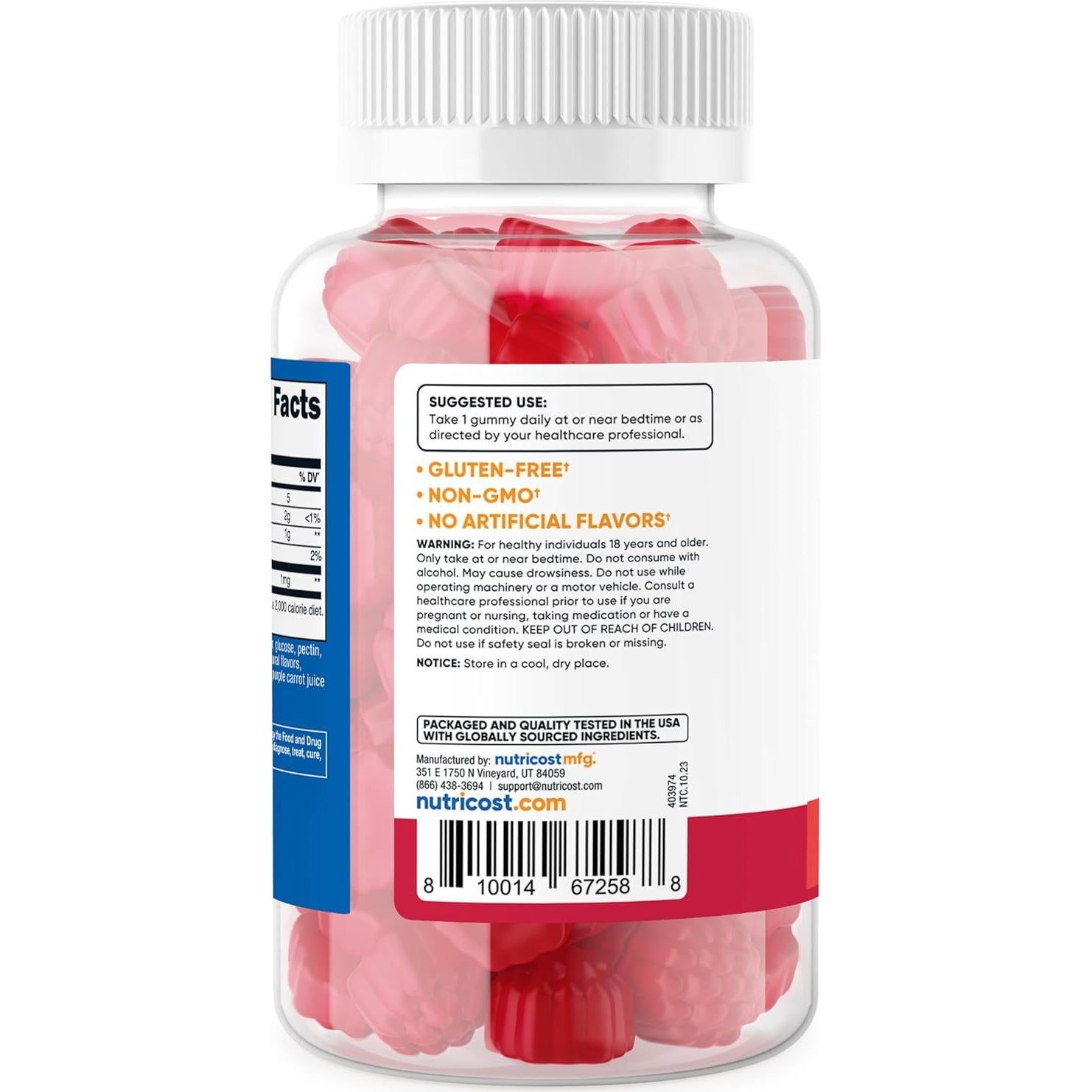 Gominolas de Melatonina Nutricost 1mg 180 Unidades Sabor Fresa