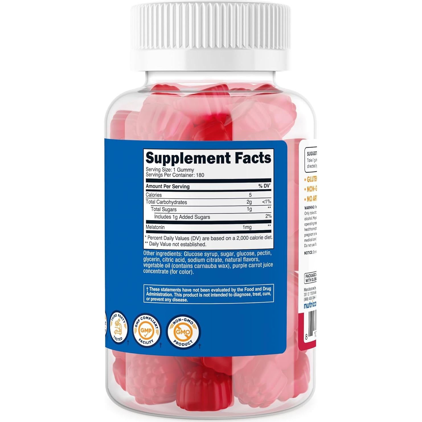 Gominolas de Melatonina Nutricost 1mg 180 Unidades Sabor Fresa