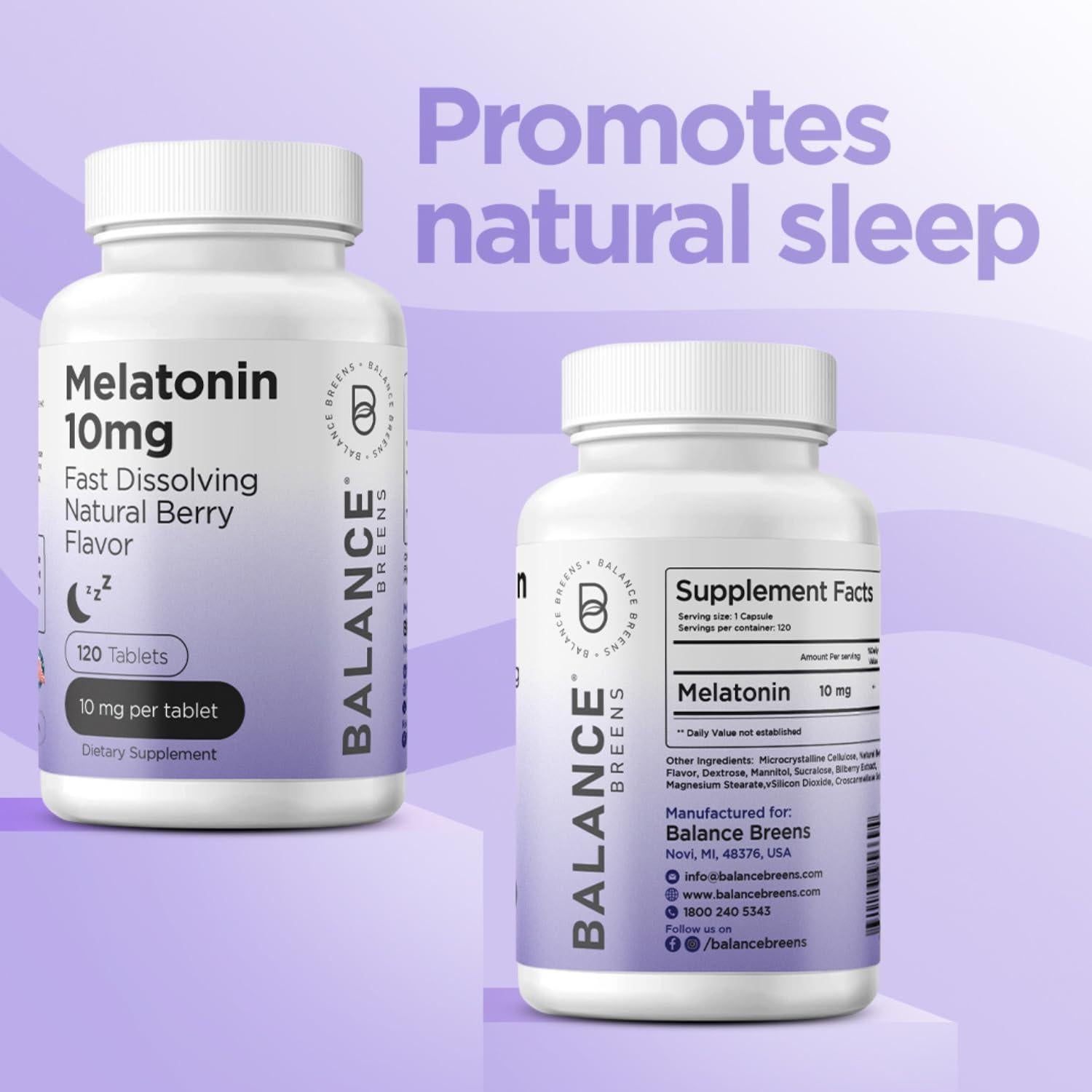 Suplemento de Melatonina 10mg Balance Breens - 120 Tabletas