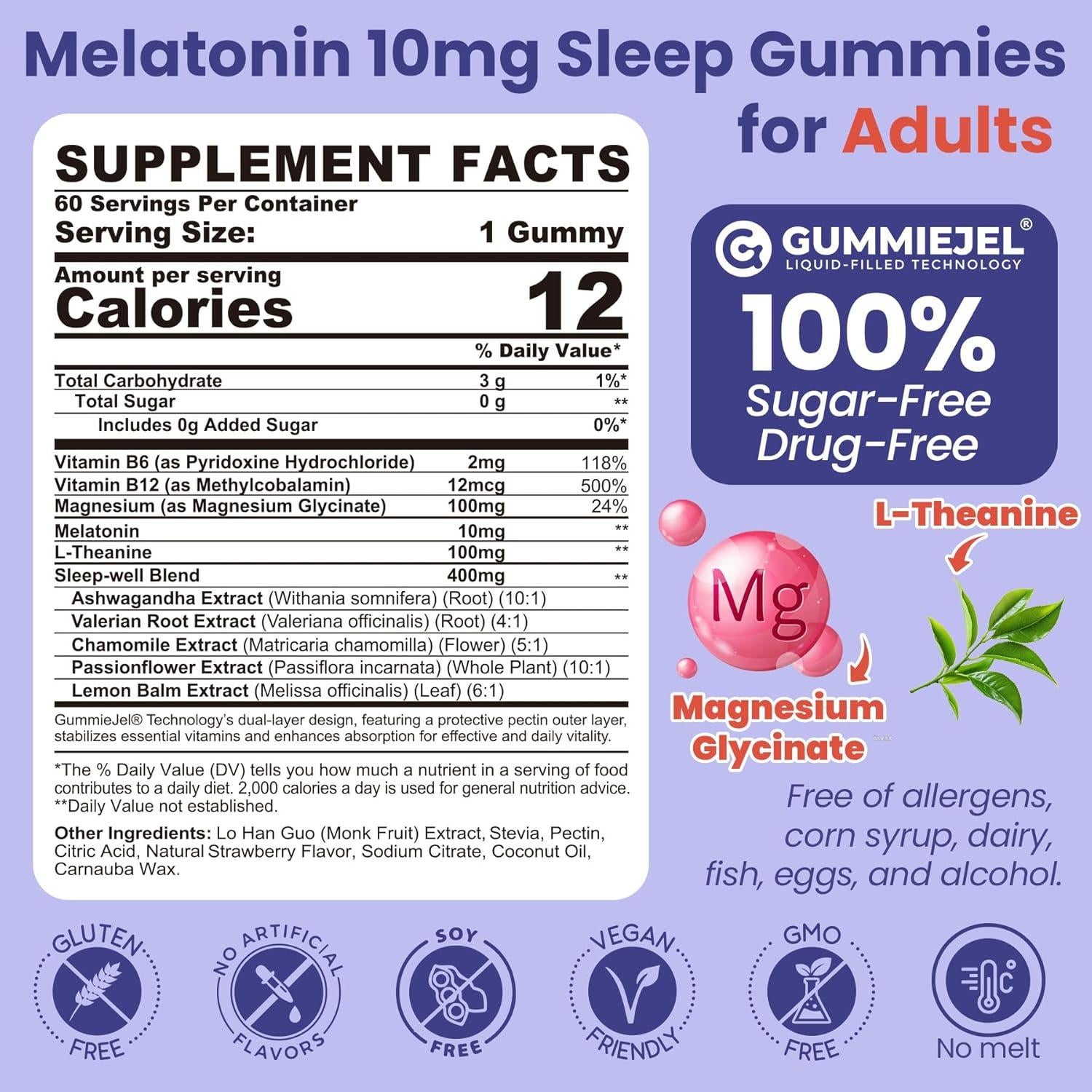 Gomitas de Melatonina 10mg con Magnesio ENVYCURE 60 Unidades