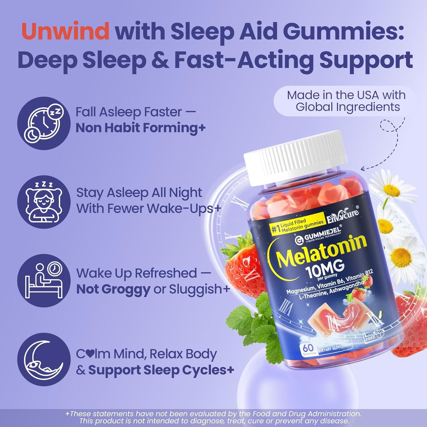 Gomitas de Melatonina 10mg con Magnesio ENVYCURE 60 Unidades