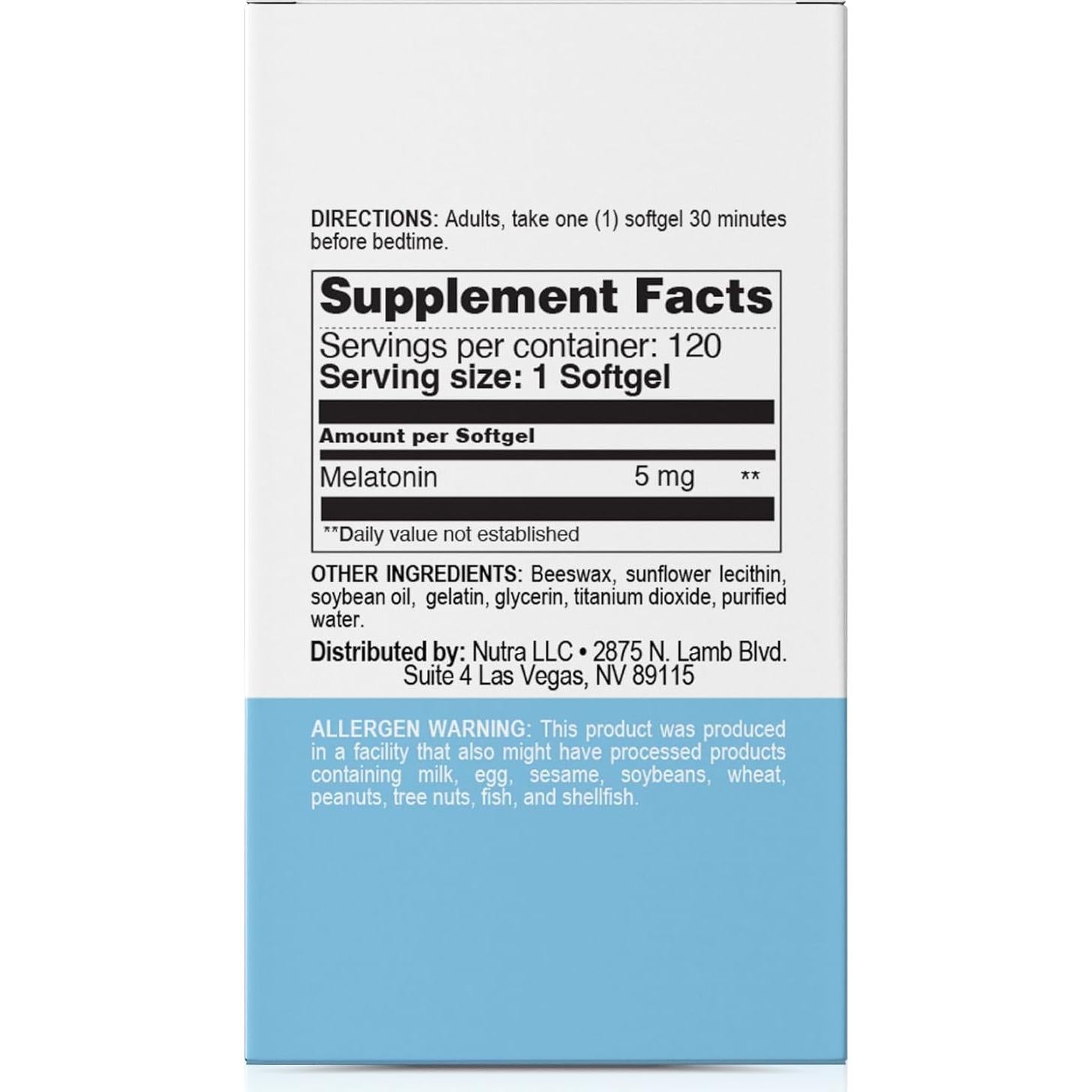 Melatonina 5mg Gelatinas Blandas Nutra - 120 Porciones