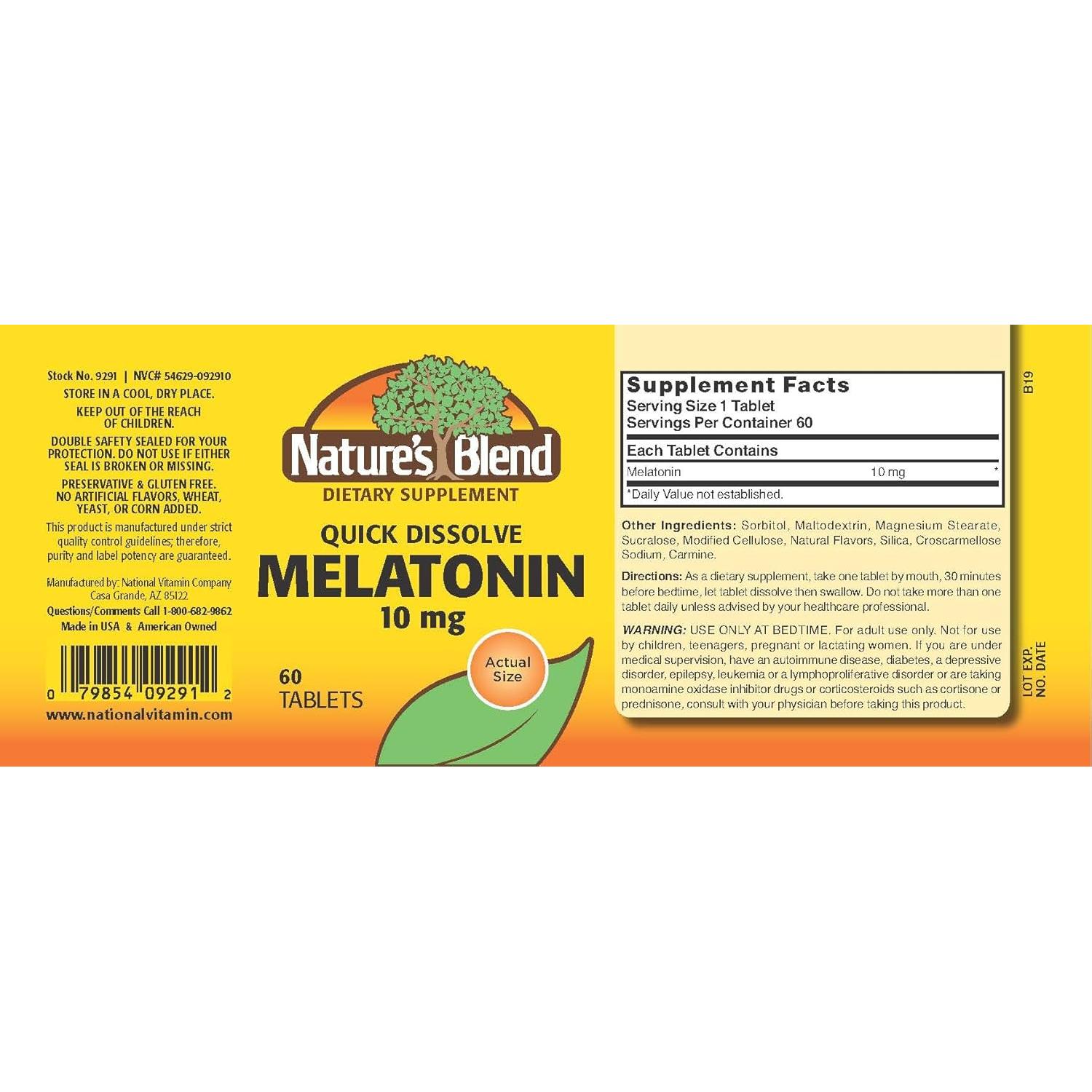 Melatonina 10mg Mezcla de la Naturaleza 60 Tabletas