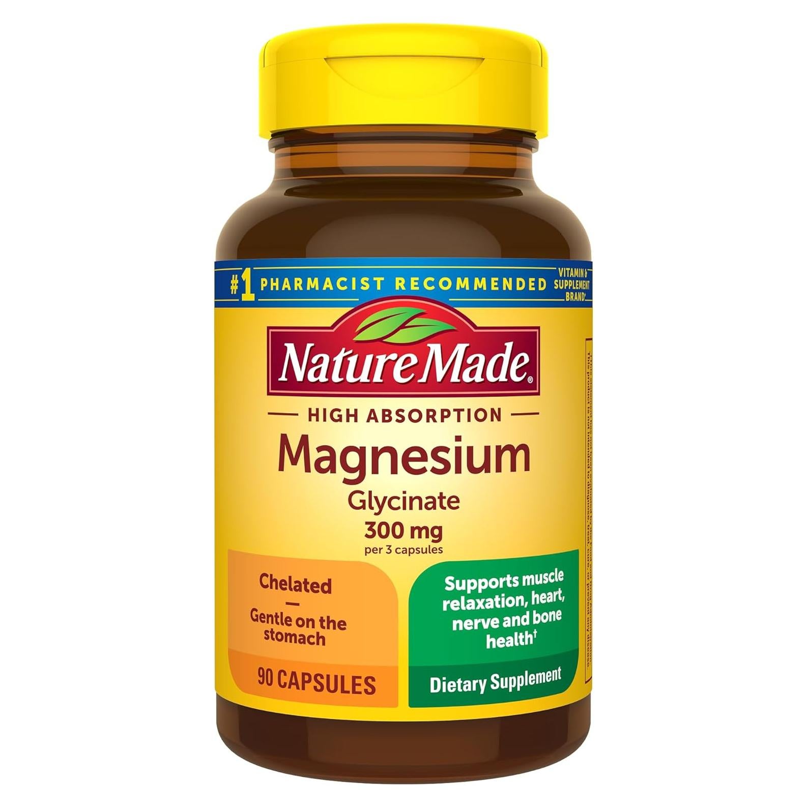 Suplemento de Magnesio Glicinato Nature Made 300mg 90 Cápsulas