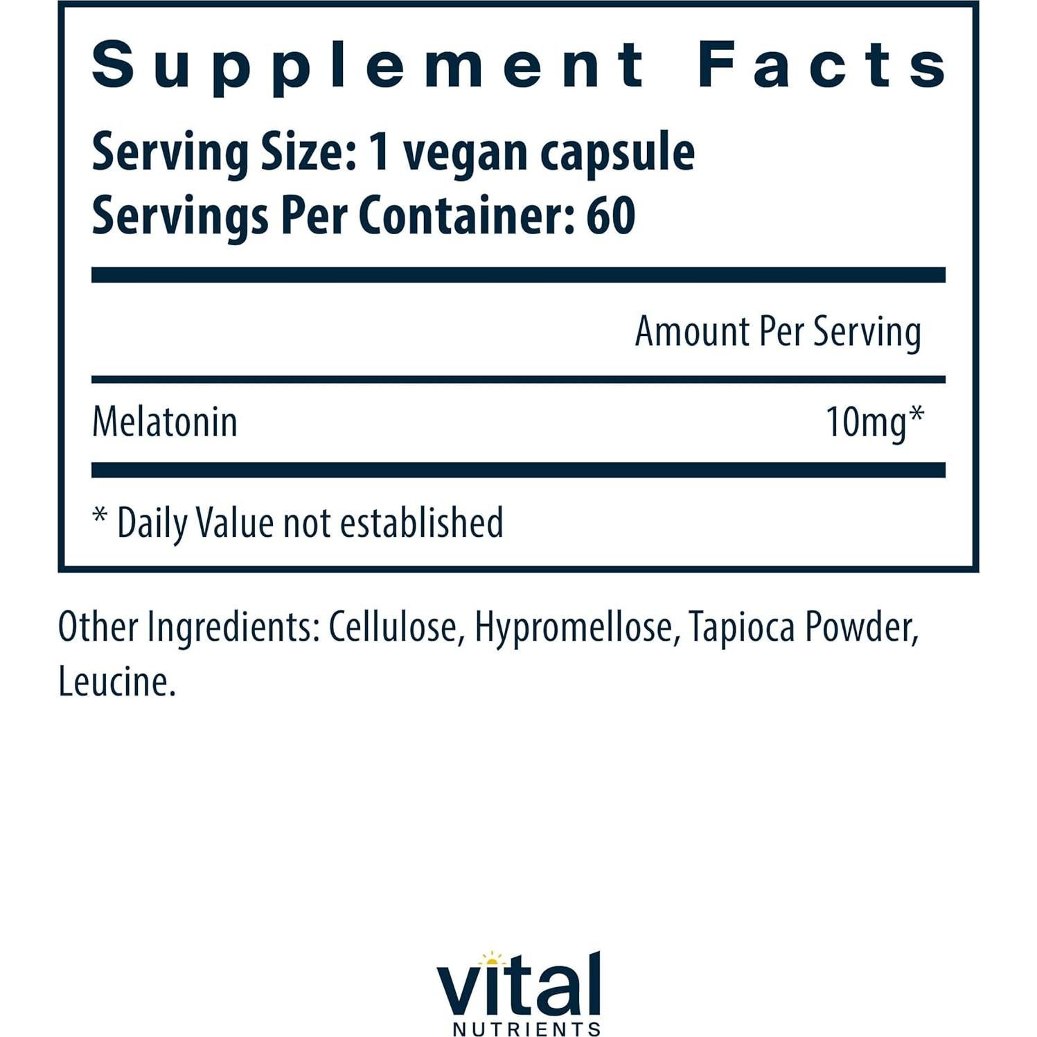 Melatonina 10mg Vital Nutrients Vegana 60 Cápsulas Suplemento