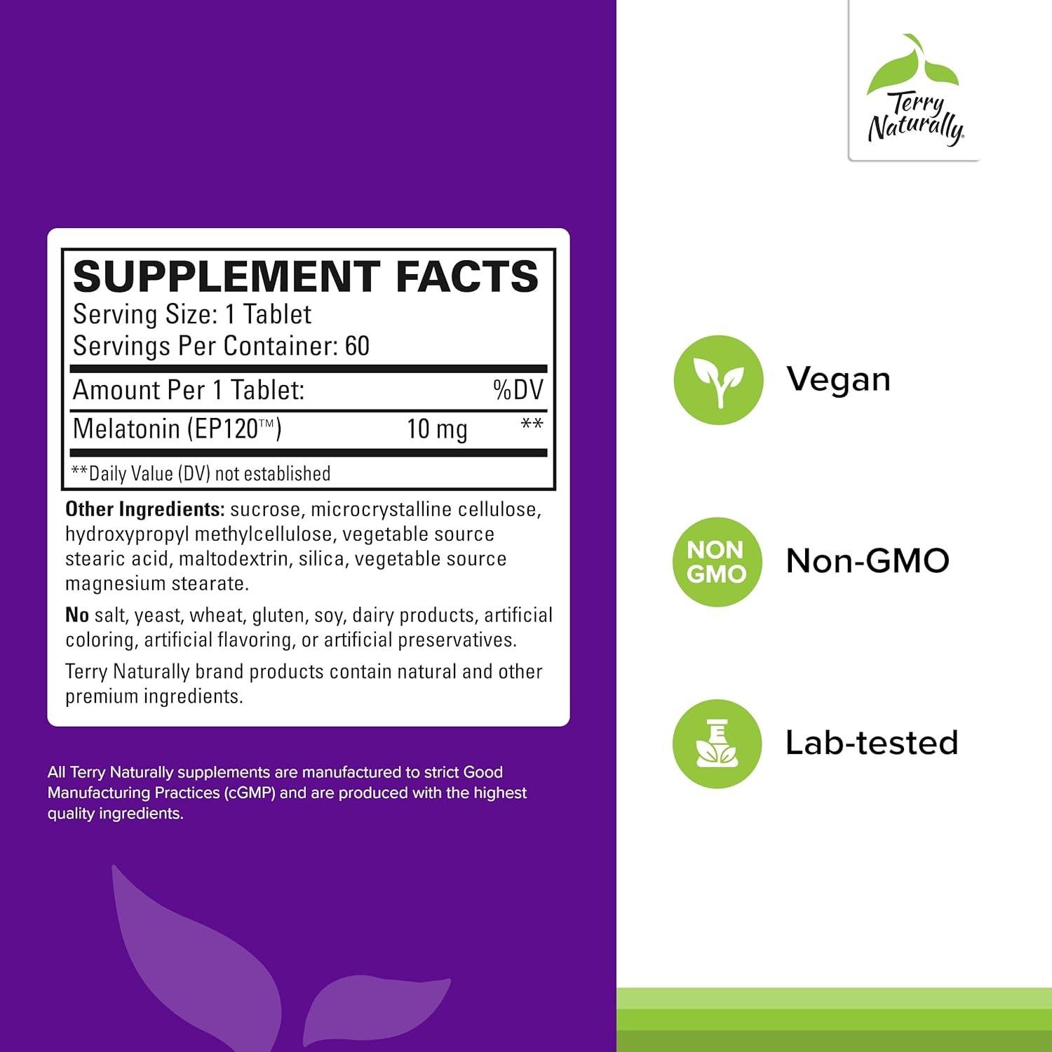 Melatonina Terry Naturally 10mg 60 Tabletas - Suplemento Antioxidante