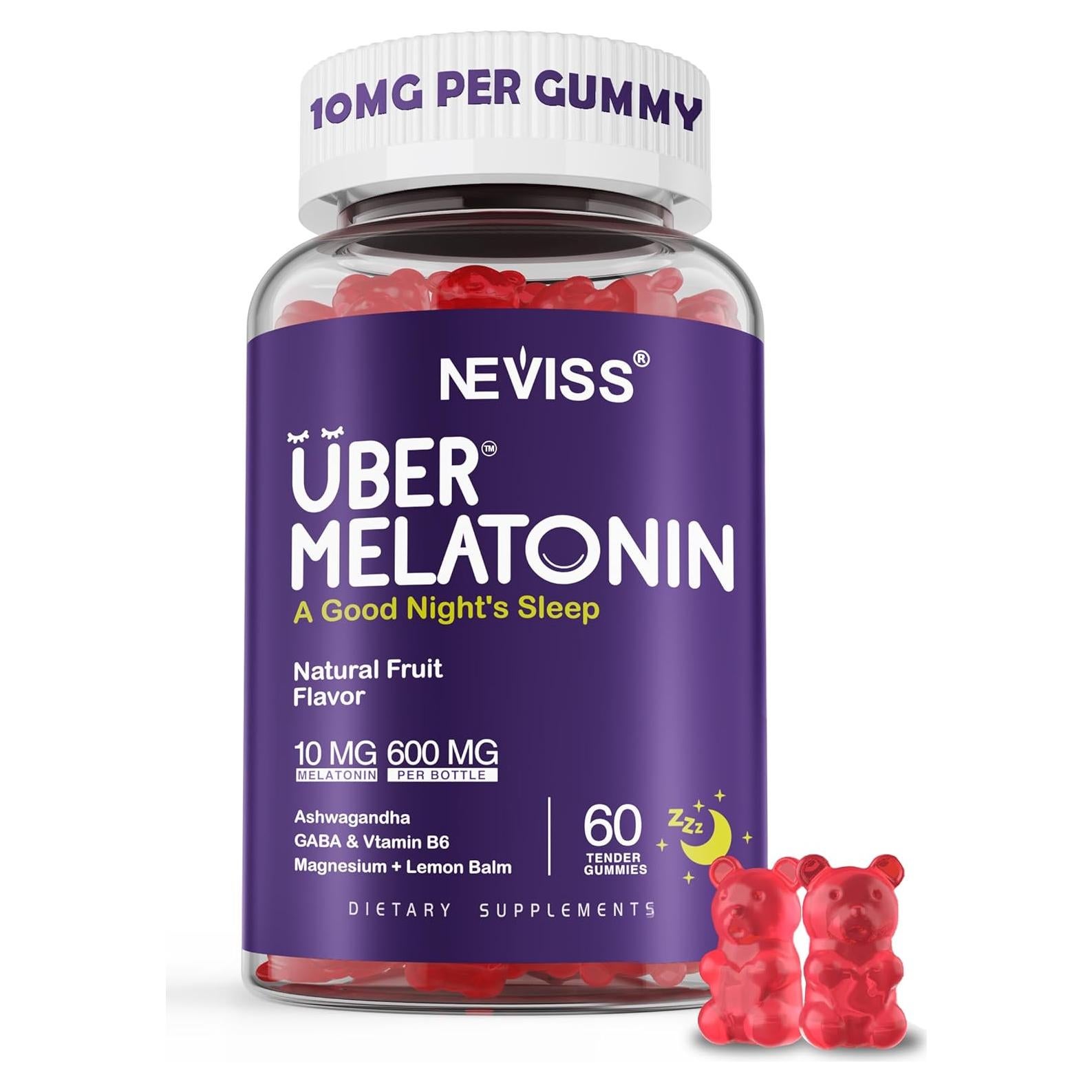 Gomitas de Melatonina 10mg UBER con Ashwagandha 60 Unidades