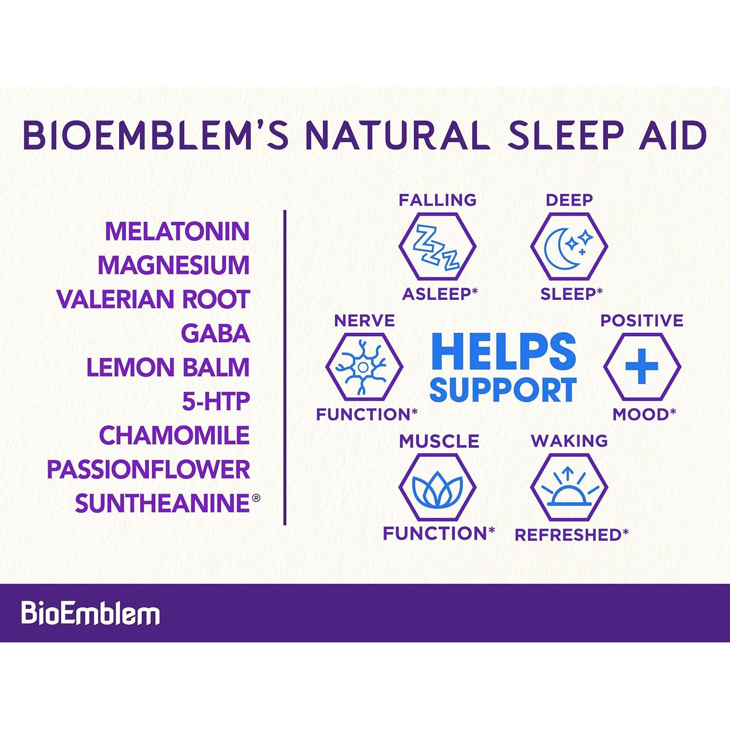 Suplemento Natural para Dormir BioEmblem 60 Cápsulas Melatonina