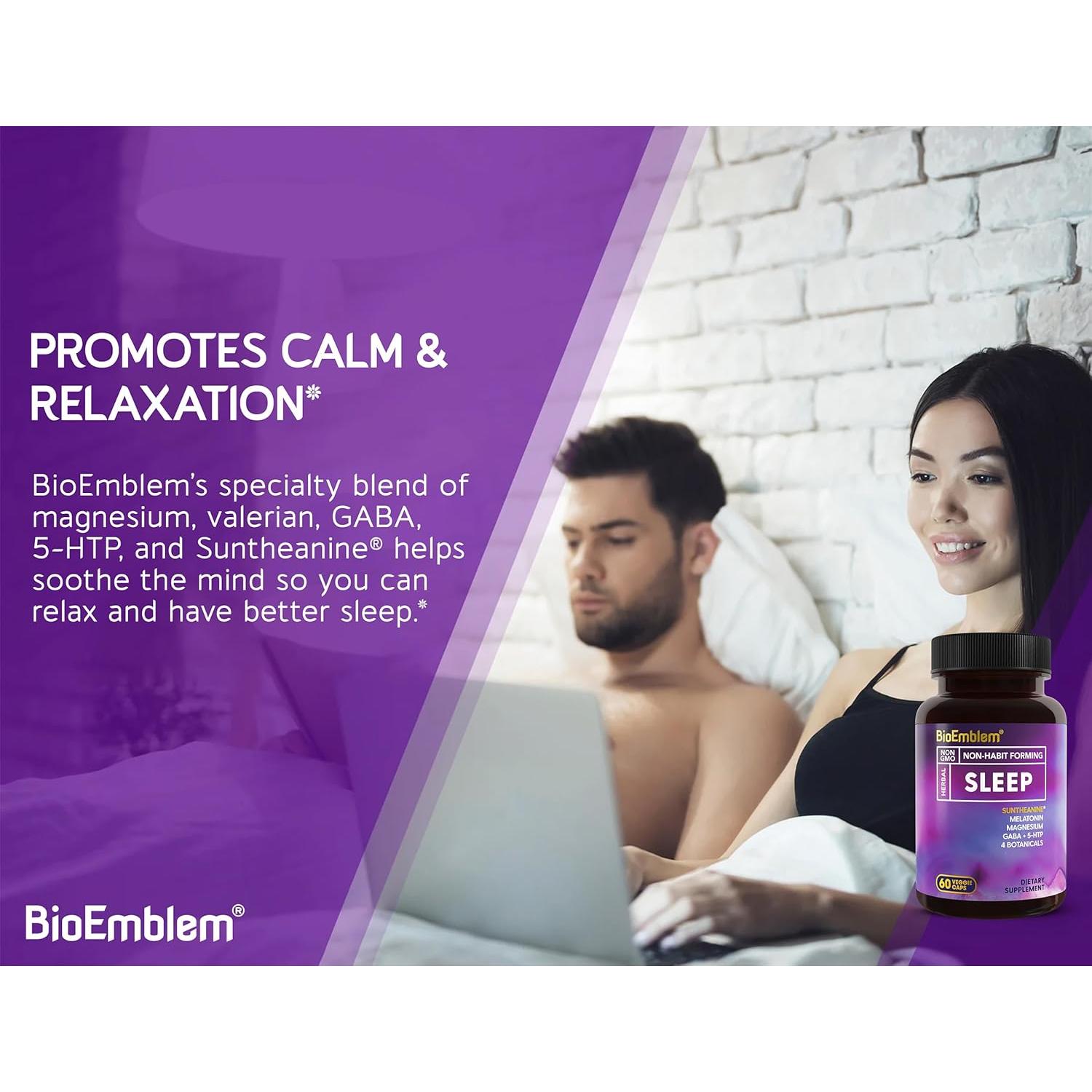 Suplemento Natural para Dormir BioEmblem 60 Cápsulas Melatonina