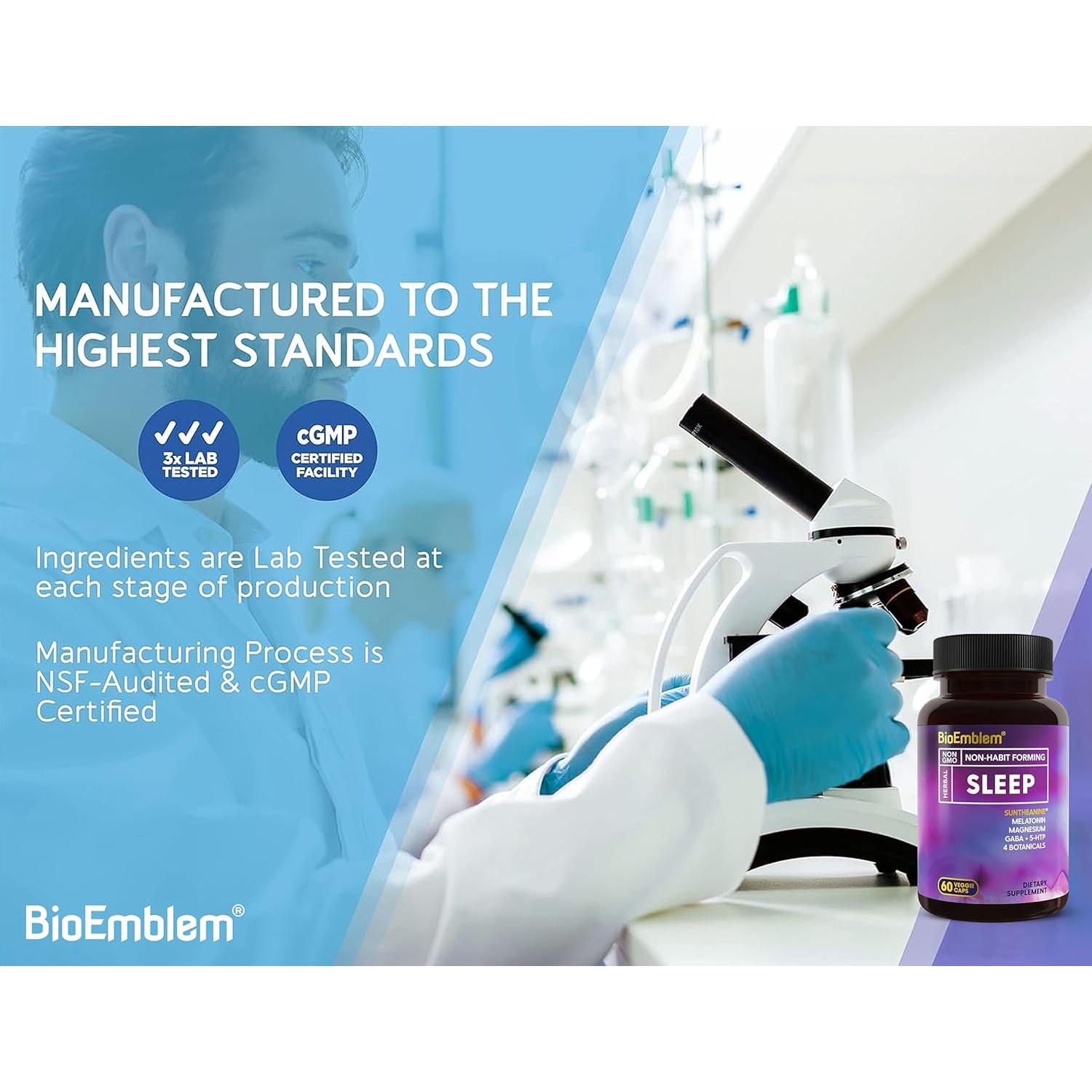 Suplemento Natural para Dormir BioEmblem 60 Cápsulas Melatonina