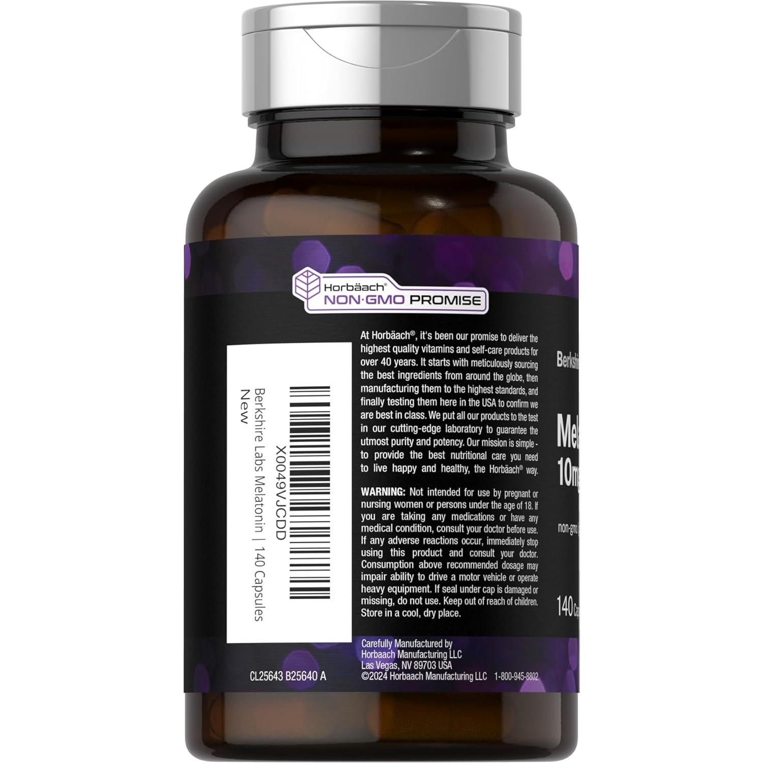 Melatonina 10mg Horbaach 140 Cápsulas Liberación Rápida