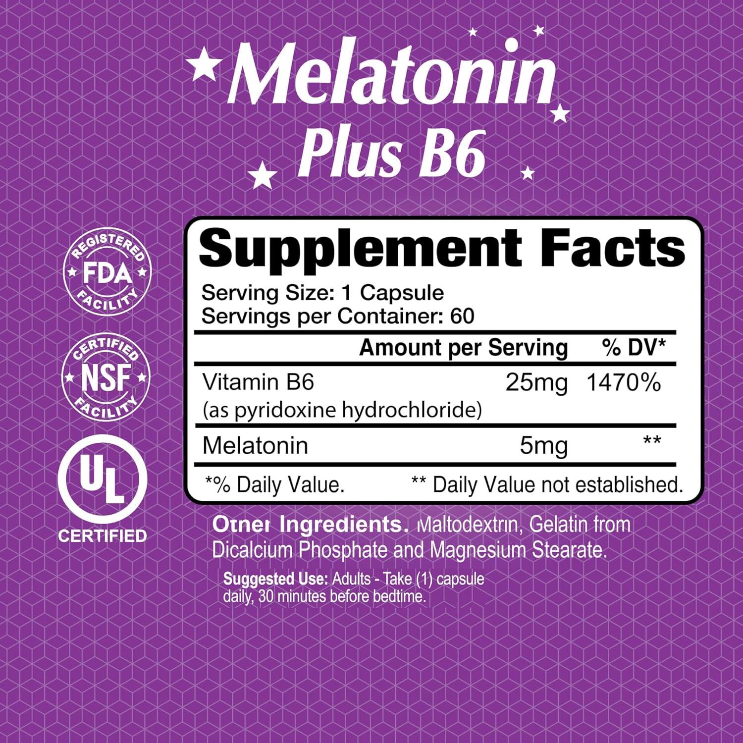 Suplemento de Melatonina Plus B-6 Alfa Vitamins 5mg - 60 Cápsulas