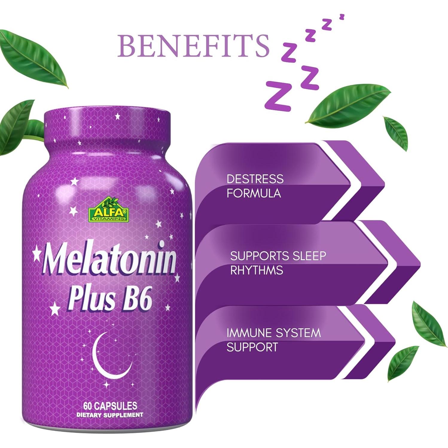 Suplemento de Melatonina Plus B-6 Alfa Vitamins 5mg - 60 Cápsulas