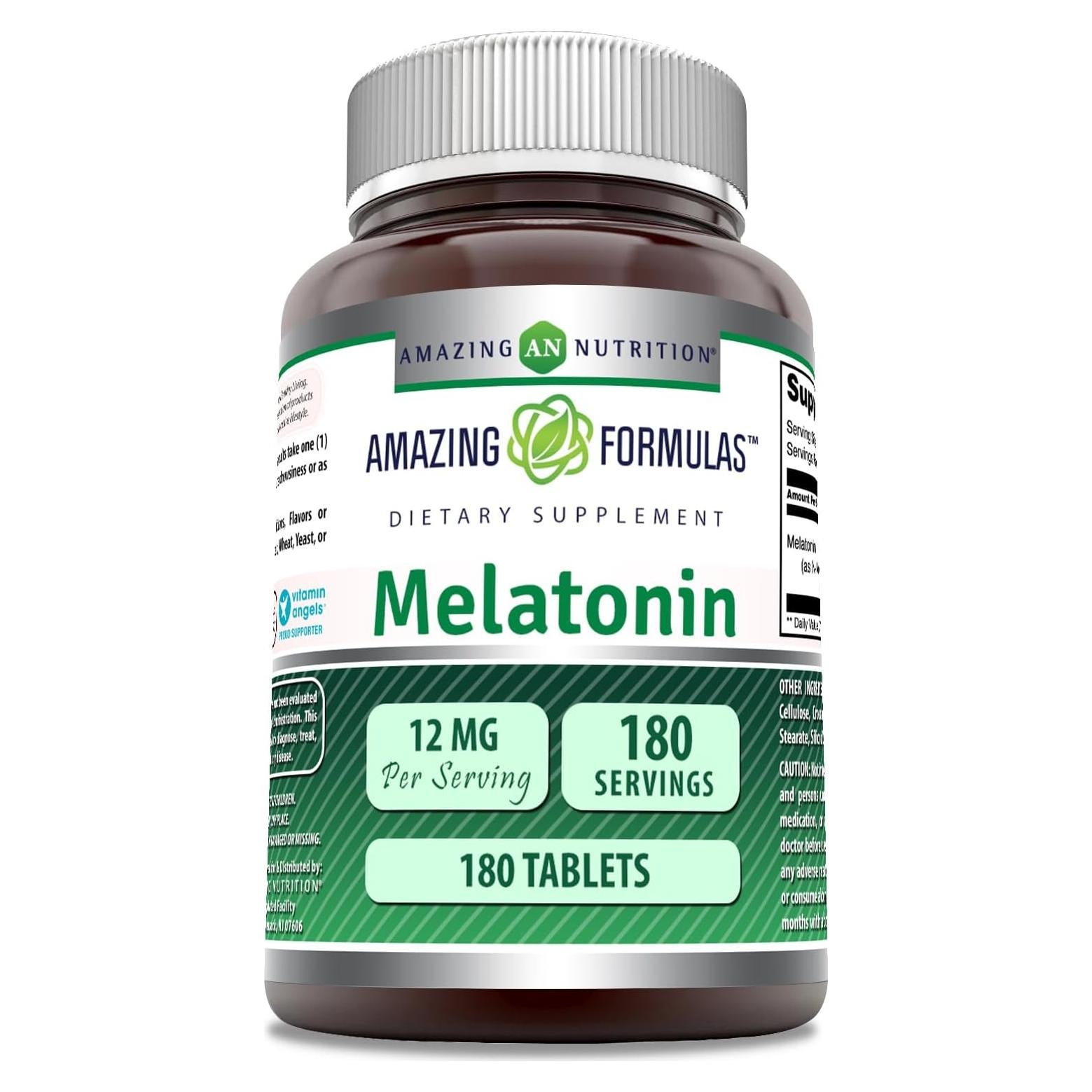 Suplemento de Melatonina 12 Mg Fórmulas Asombrosas 180 Tabletas