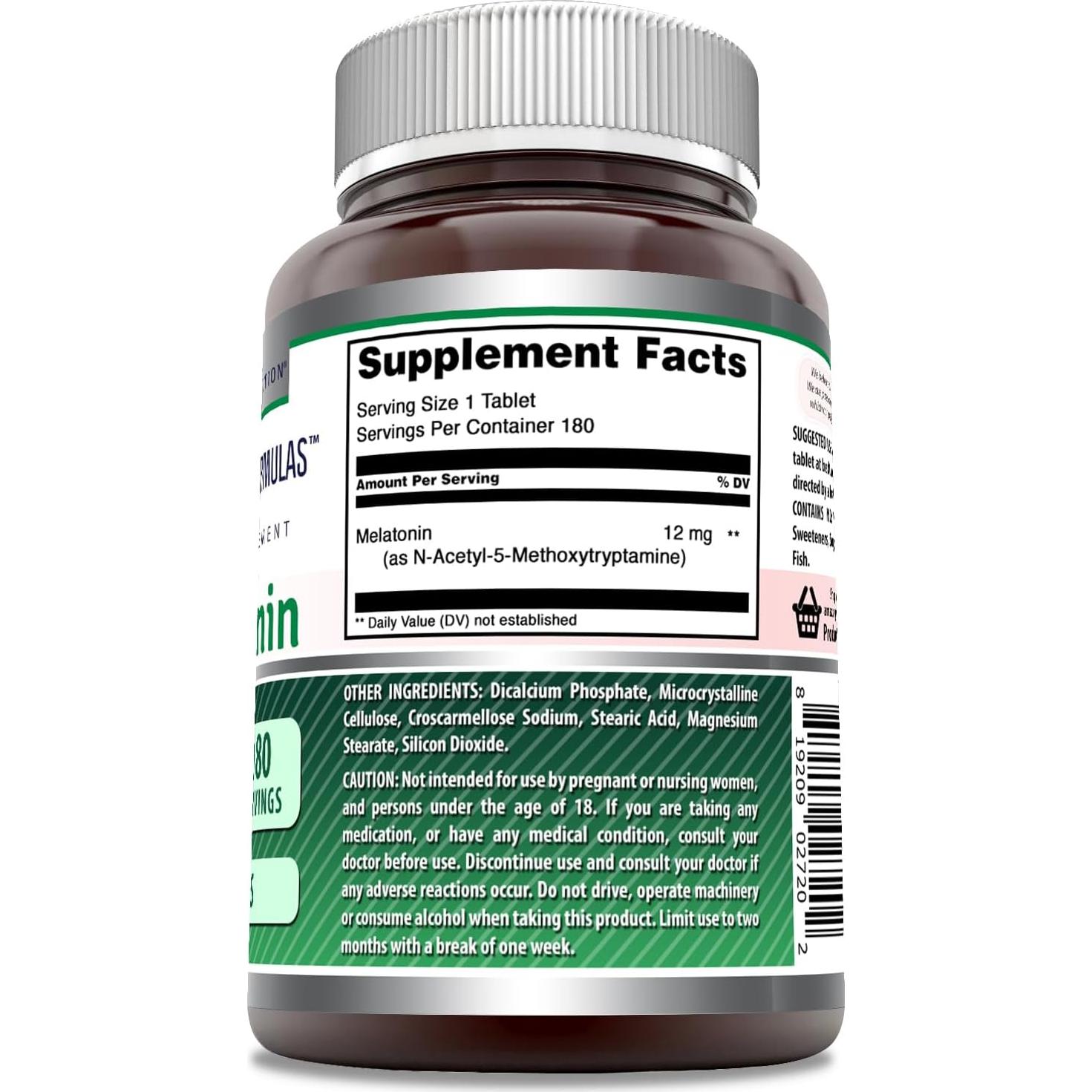 Suplemento de Melatonina 12 Mg Fórmulas Asombrosas 180 Tabletas