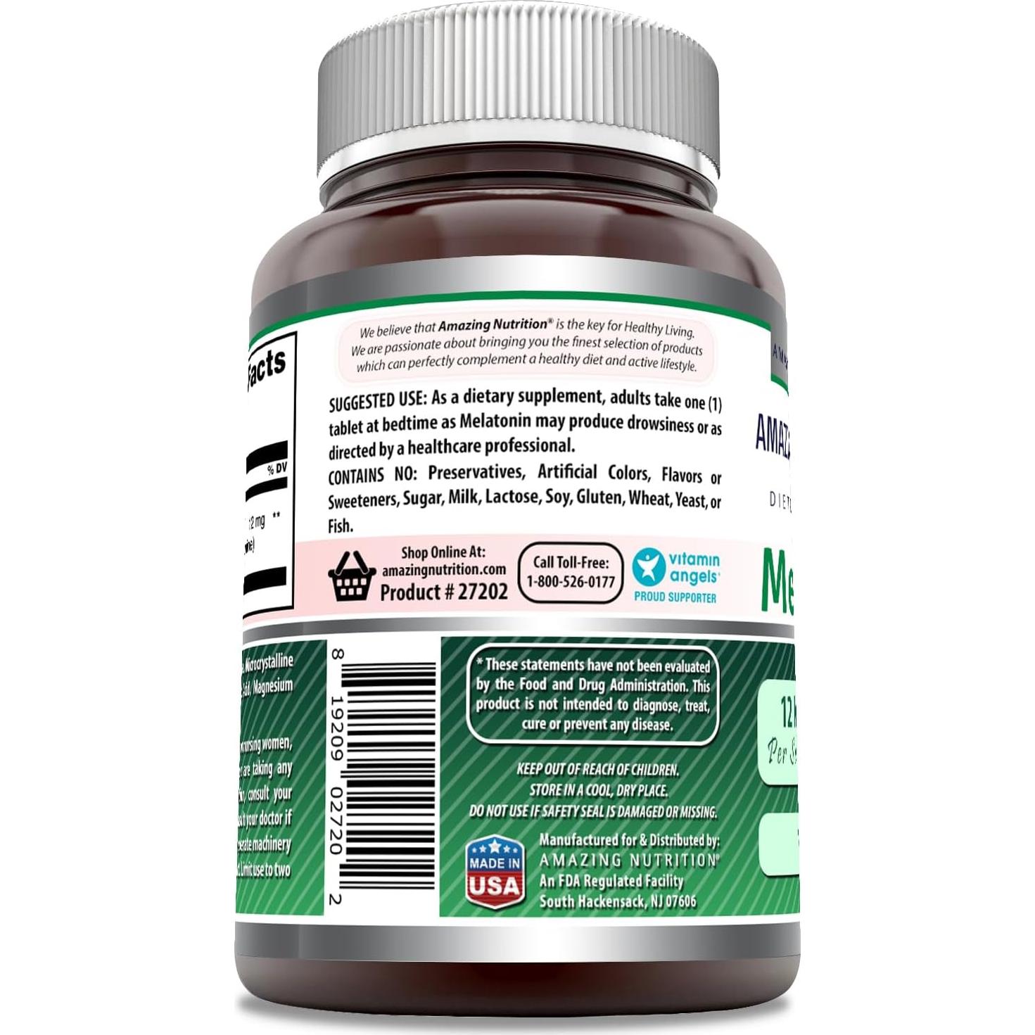 Suplemento de Melatonina 12 Mg Fórmulas Asombrosas 180 Tabletas