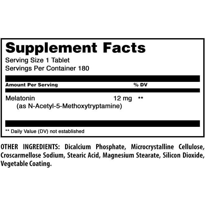 Suplemento de Melatonina 12 Mg Fórmulas Asombrosas 180 Tabletas