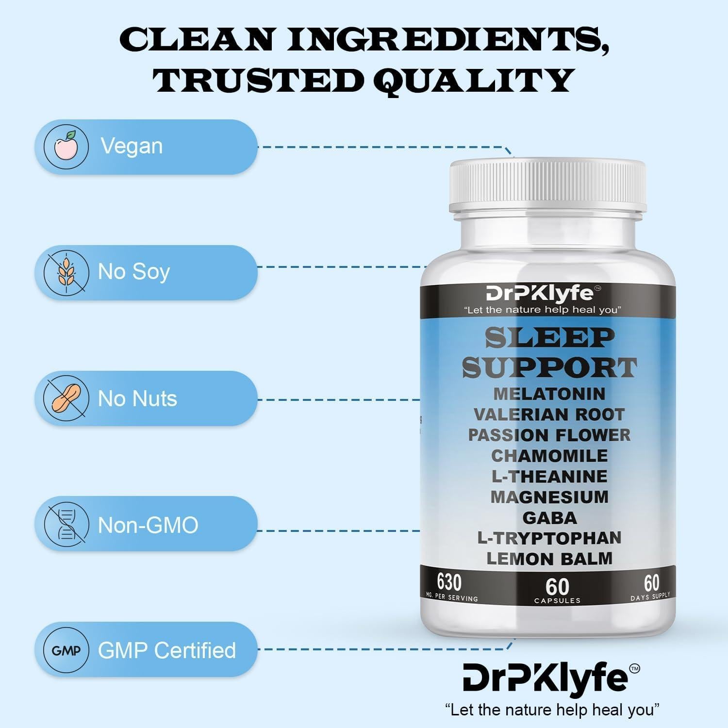 Cápsulas de Melatonina y Hierbas DrPKlyfe 630mg - 60 Días