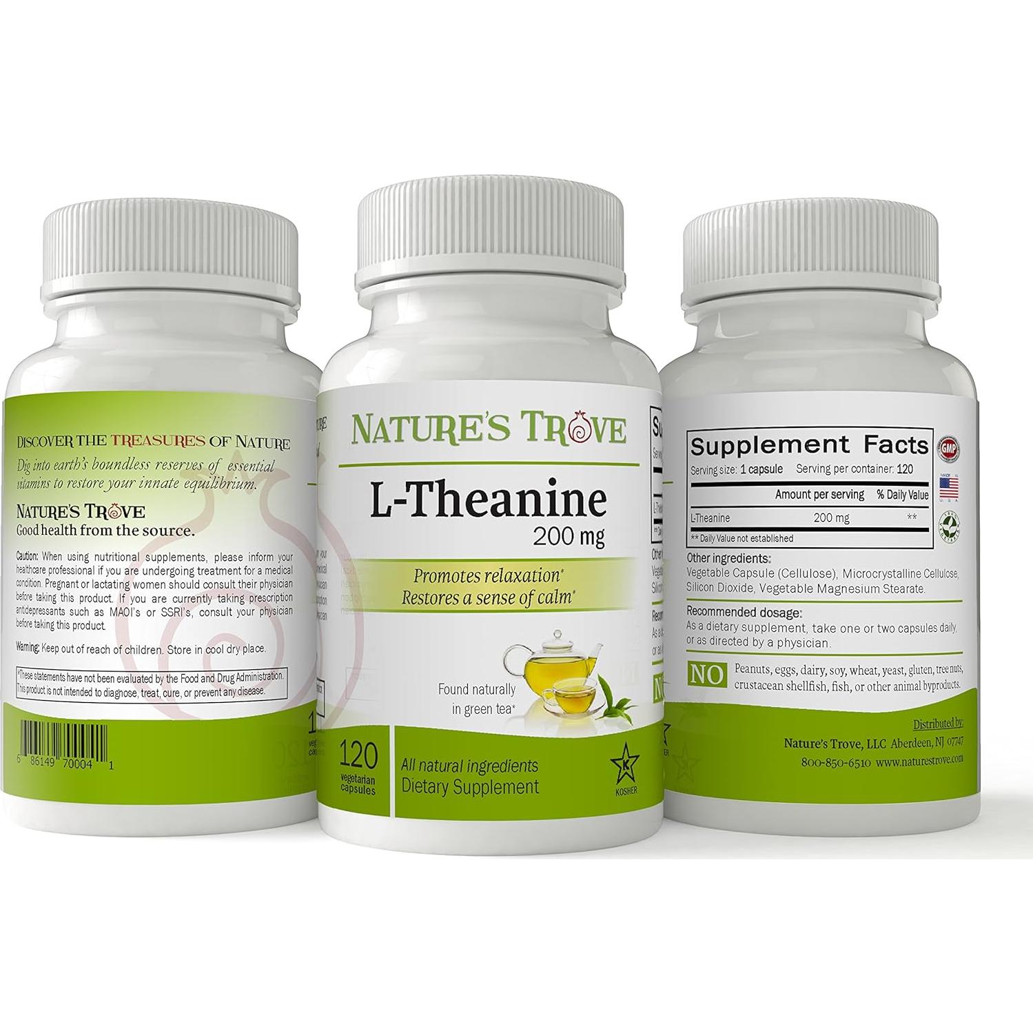 L-Theanine 200mg Nature's Trove - 120 Cápsulas Vegetarianas