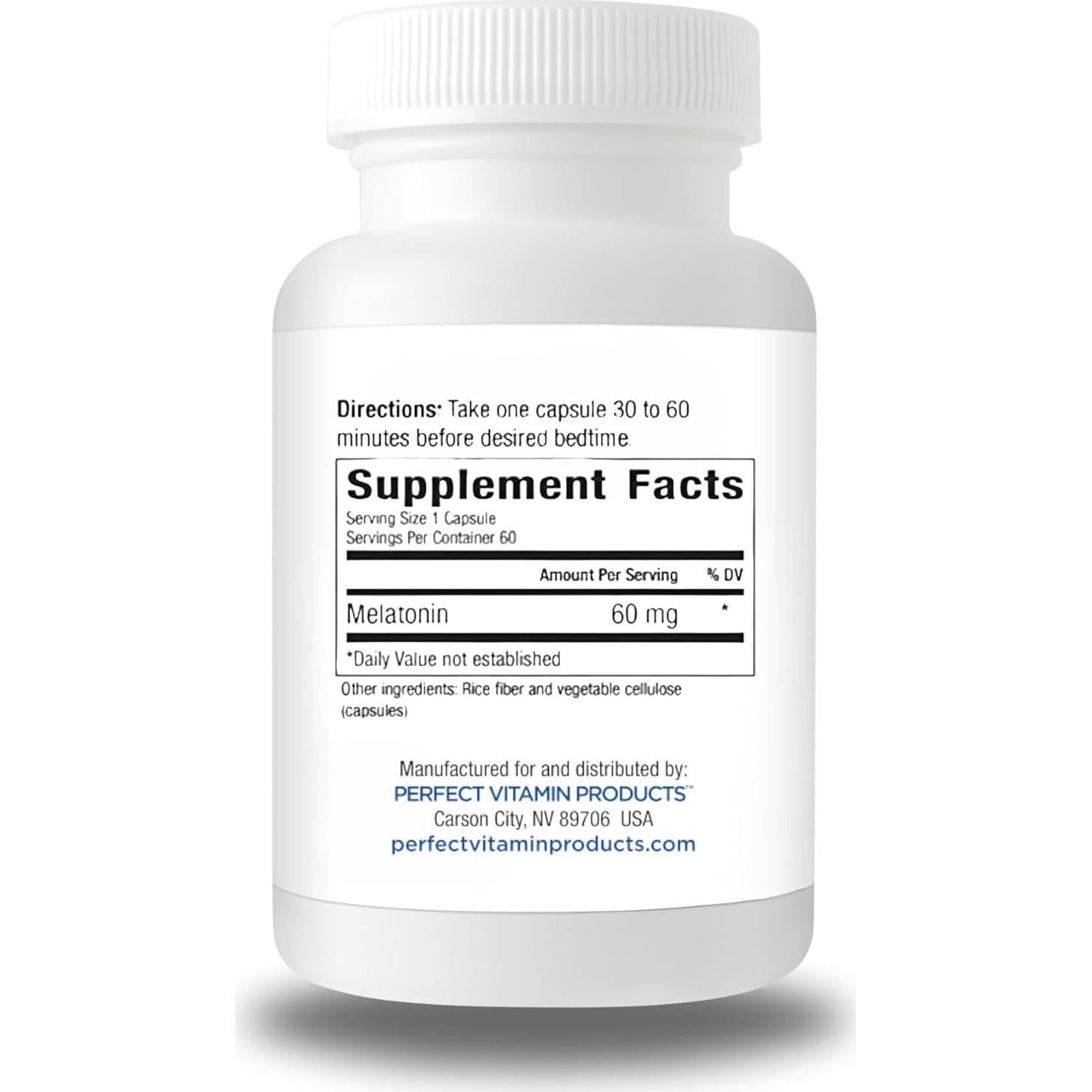 Melatonina Extra Fuerte 60mg Perfect Vitamin - 120 Cápsulas Veganas