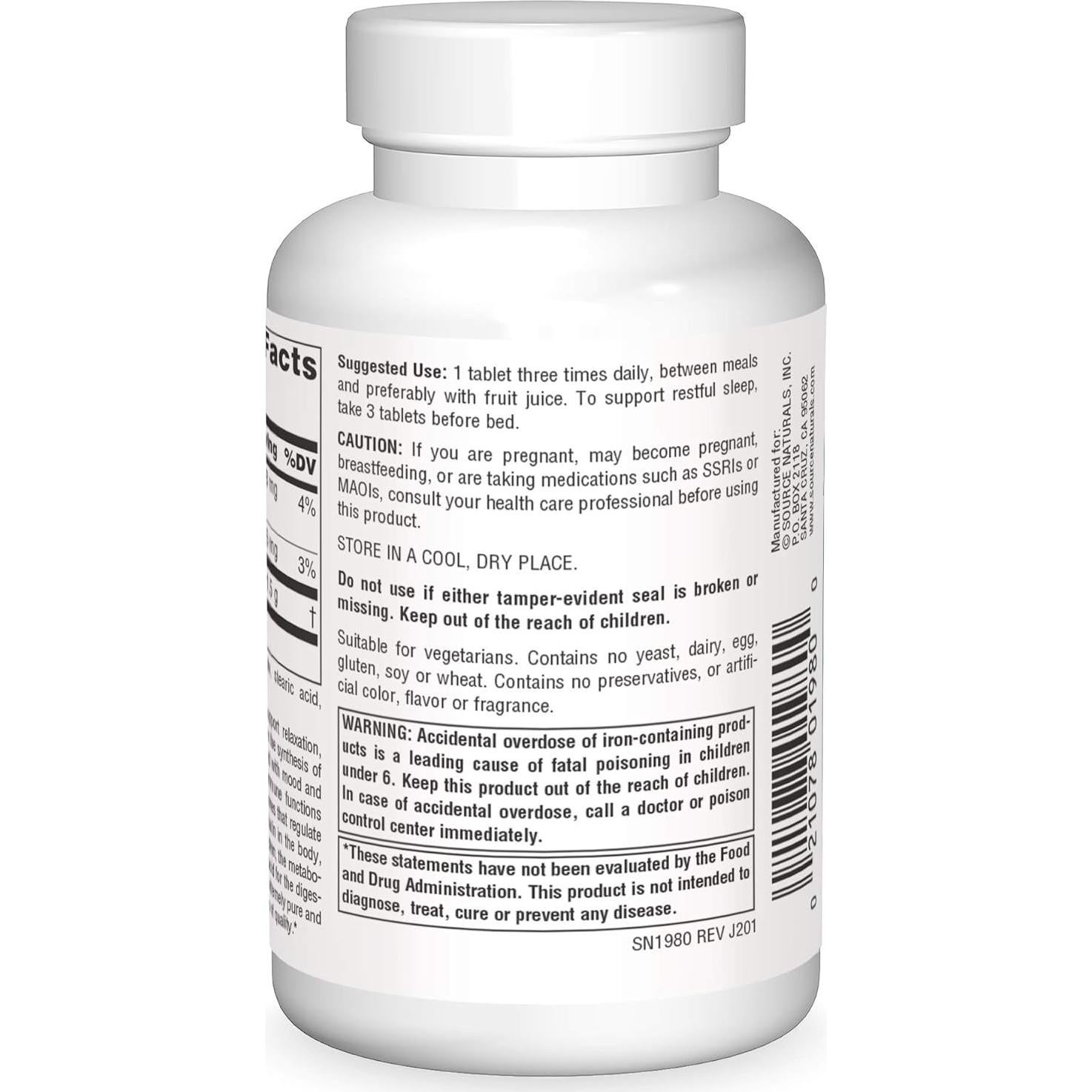 L-Triptófano Source Naturals 500mg - 120 Tabletas para Sueño