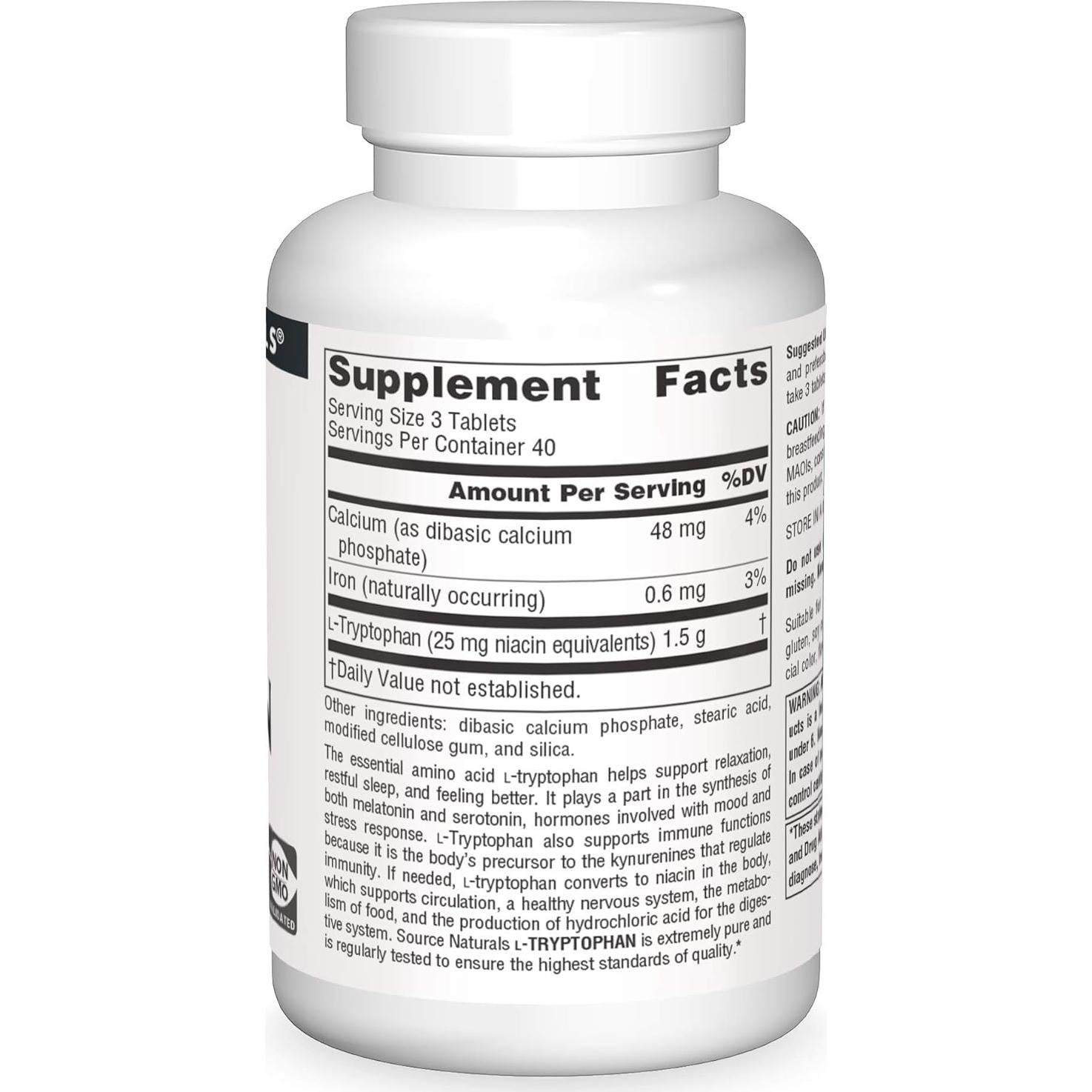 L-Triptófano Source Naturals 500mg - 120 Tabletas para Sueño