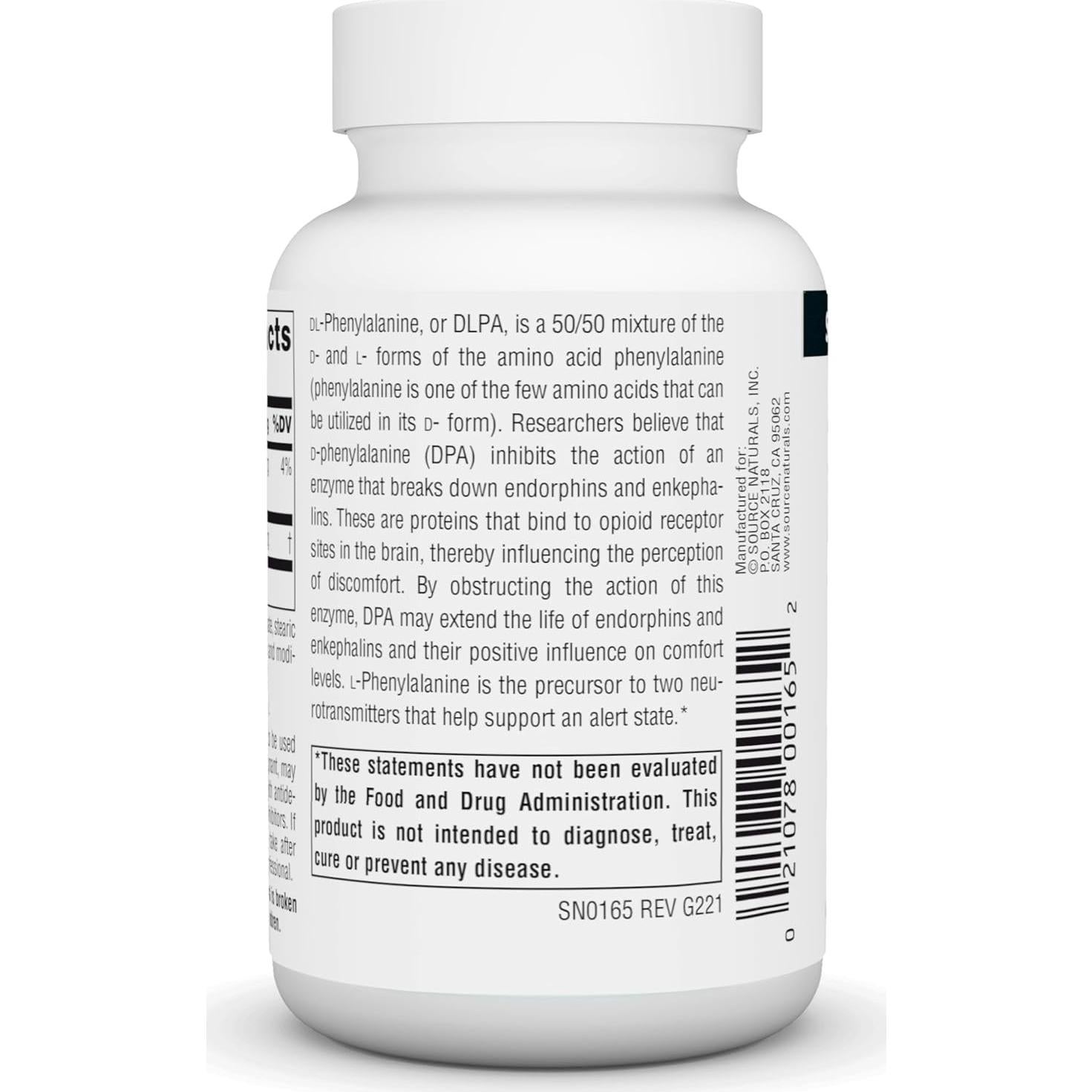 Suplemento DLPA Source Naturals 750 mg - 60 Tabletas