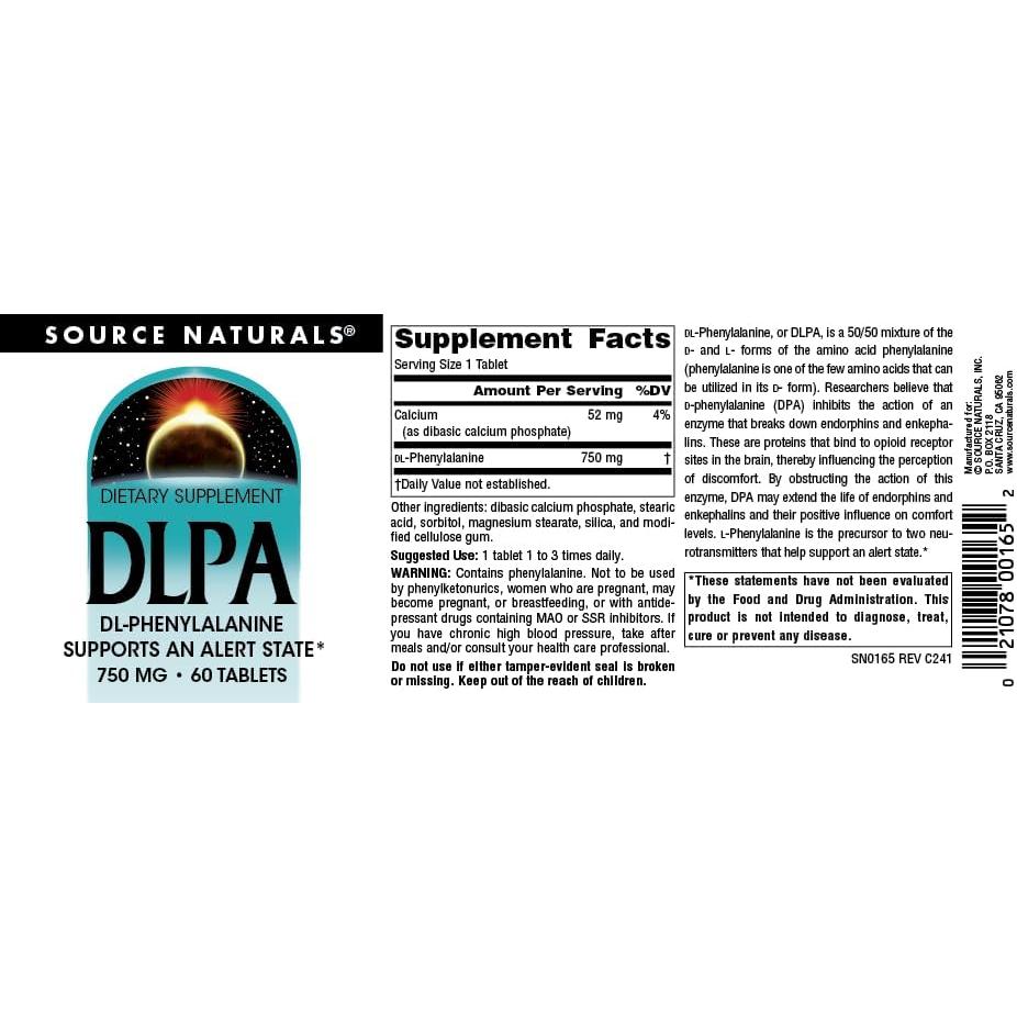Suplemento DLPA Source Naturals 750 mg - 60 Tabletas