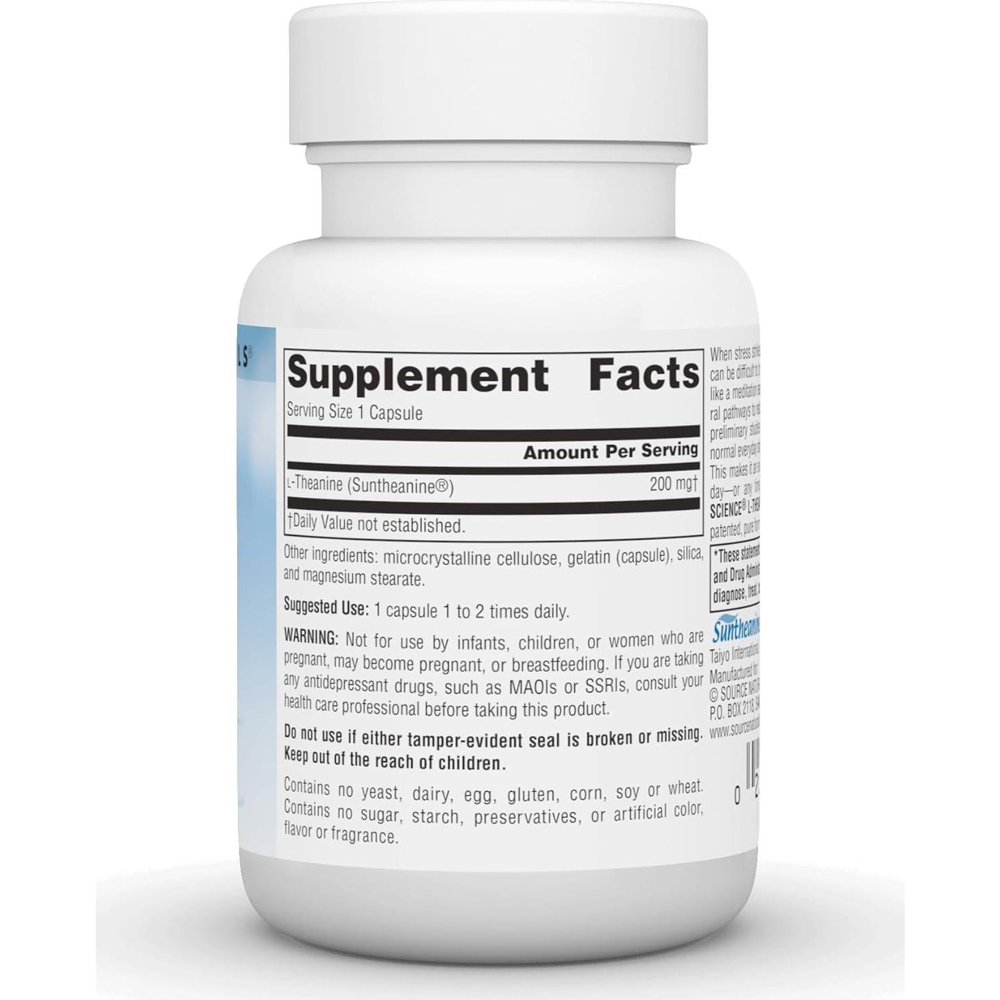 L-Theanina Source Naturals 200 mg - 30 Cápsulas para Relajación