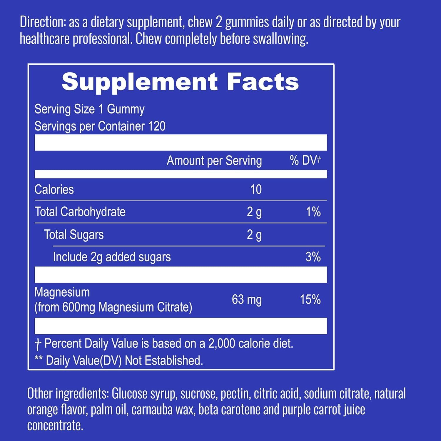 Gomitas de Magnesio UpNourish 600mg Veganas 120 Unidades