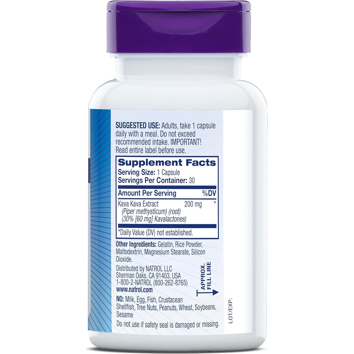 Suplemento Natrol Kava Kava 200mg para Estrés y Relajación - 30 Cápsulas