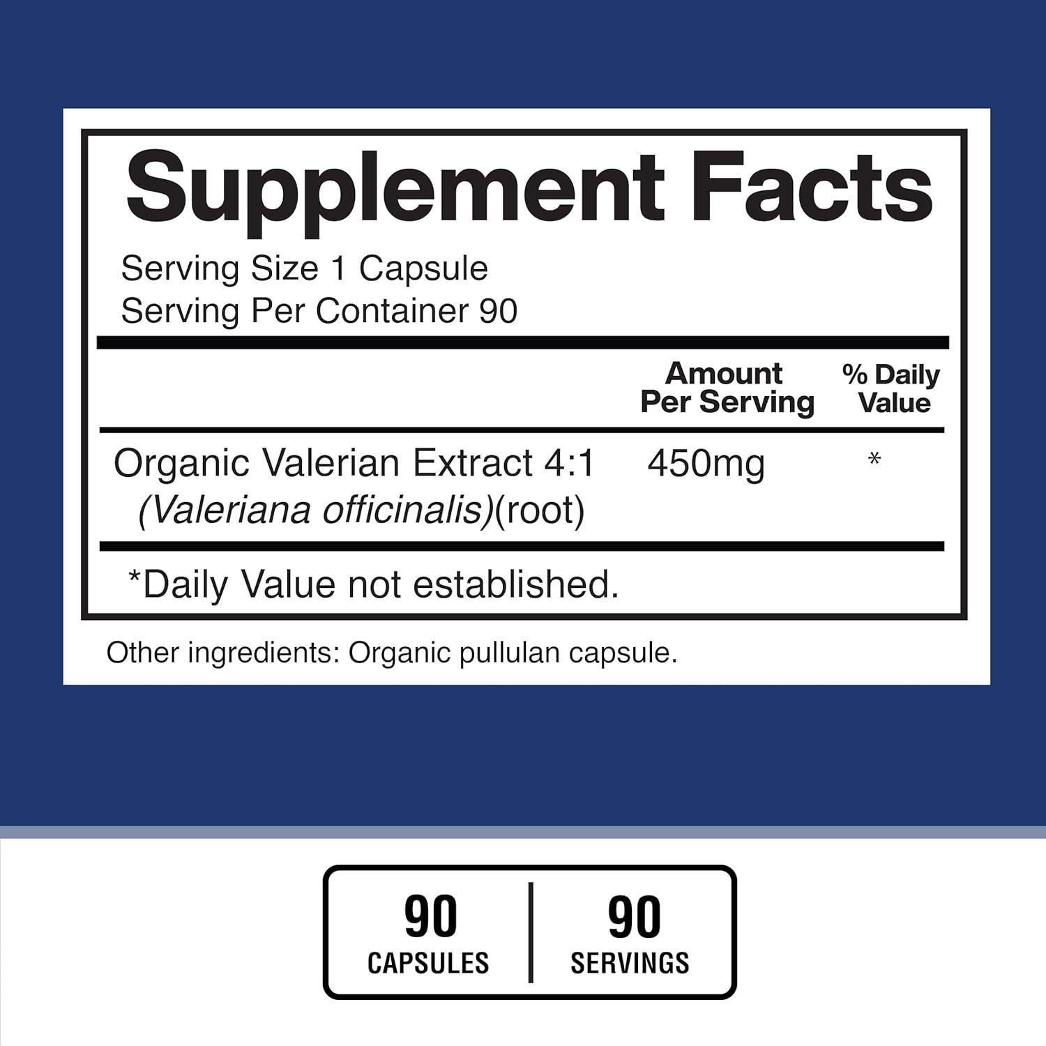 Suplemento Orgánico Valeriana Estándar Americano - 90 Cápsulas Veganas