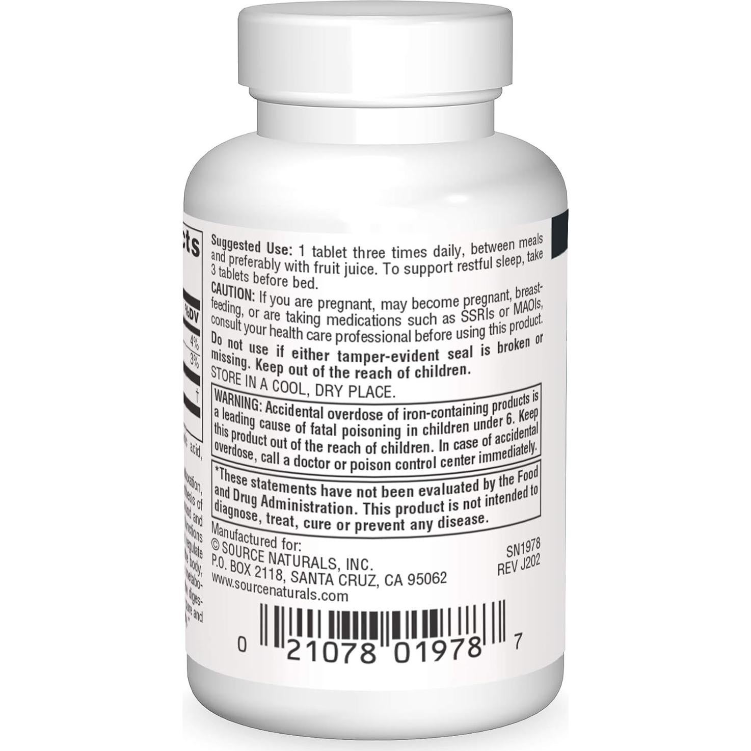 L-Triptófano Source Naturals 500mg - 30 tabletas para relajación
