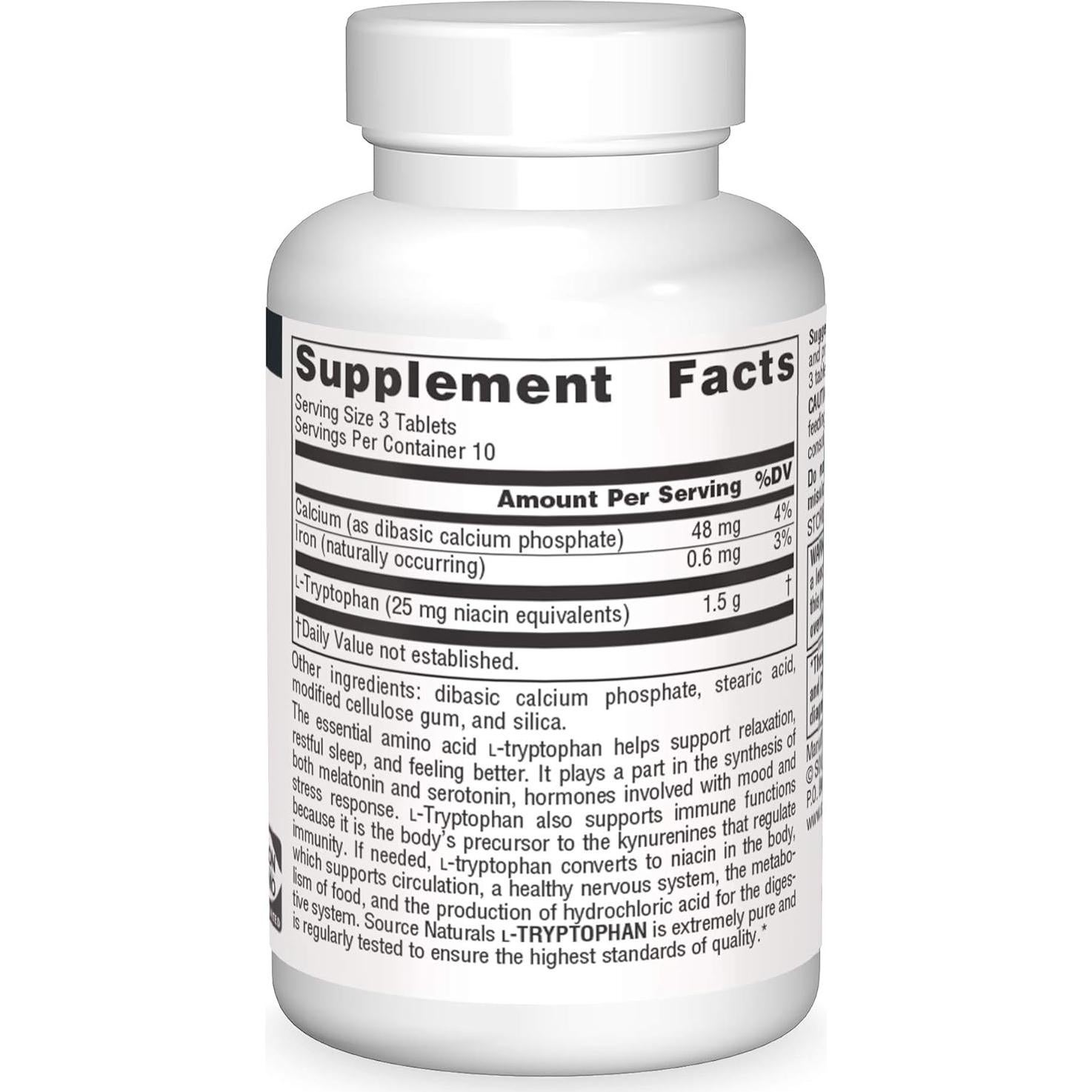 L-Triptófano Source Naturals 500mg - 30 tabletas para relajación