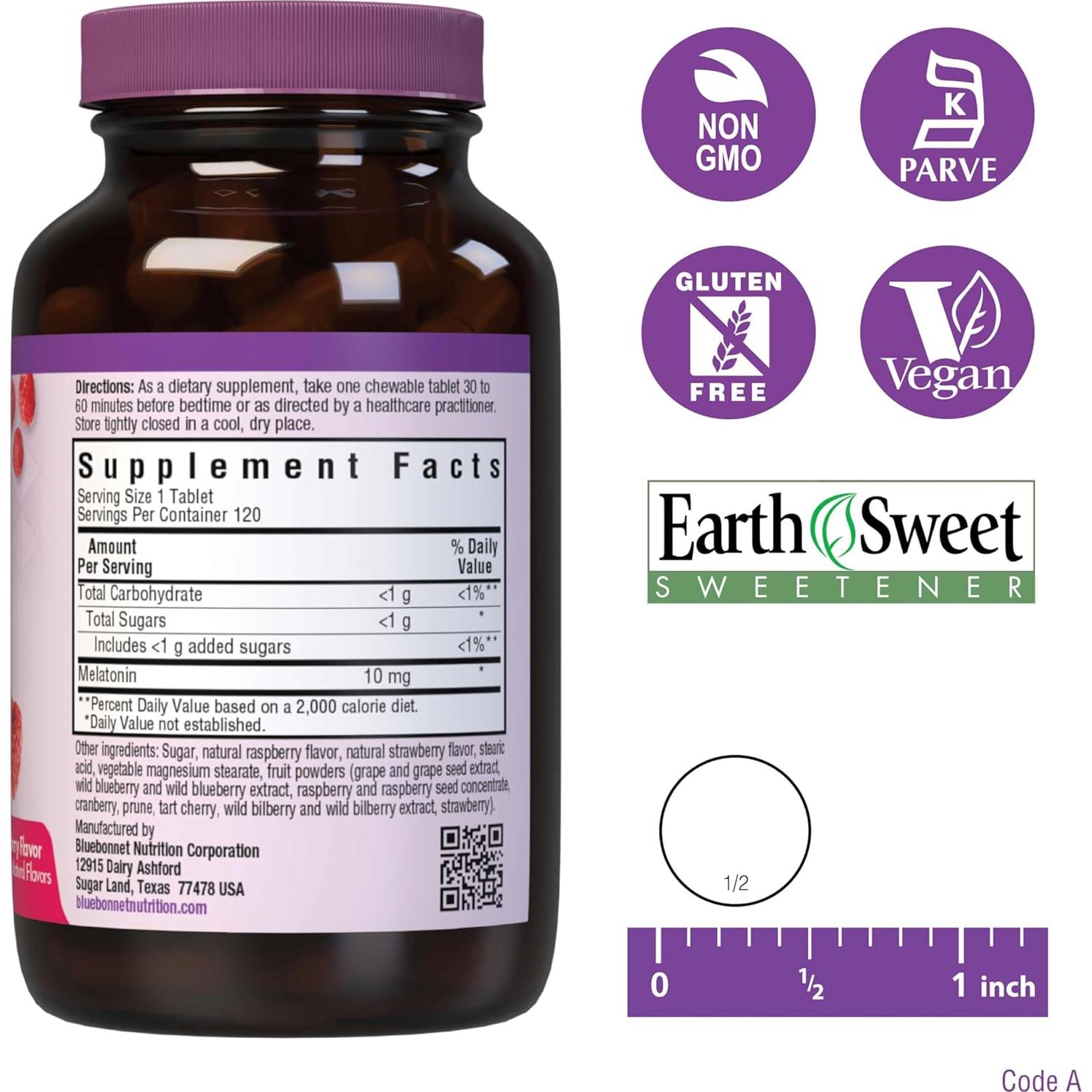 Melatonina EarthSweet BlueBonnet 10 mg 120 tabletas masticables