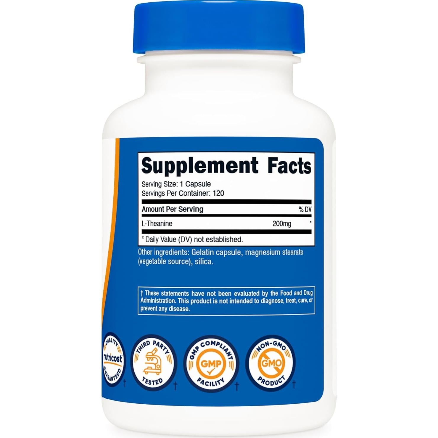 L-Theanina Nutricost 200mg 120 Cápsulas Sin OGM Sin Gluten