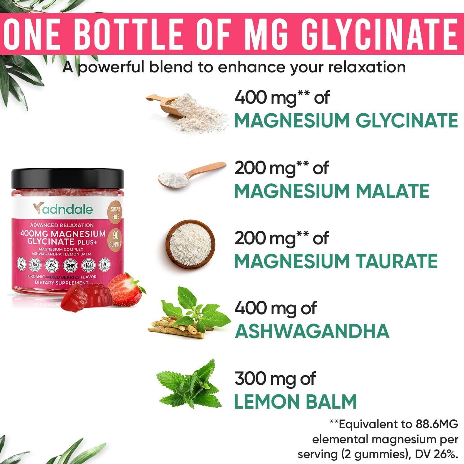 Gomas de Magnesio Glicinato Adndale 400 mg - Sin Azúcar, 90 Unidades