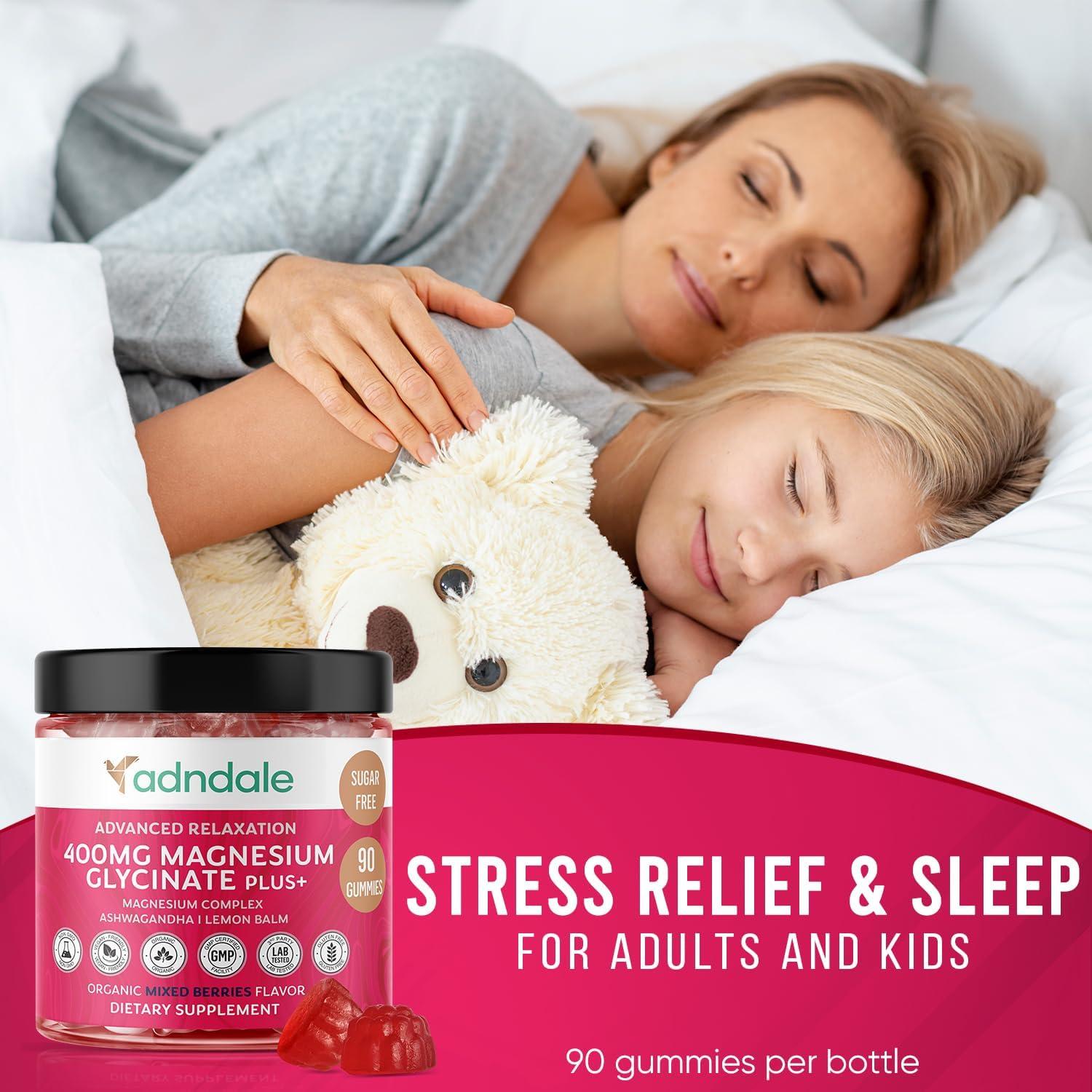 Gomas de Magnesio Glicinato Adndale 400 mg - Sin Azúcar, 90 Unidades