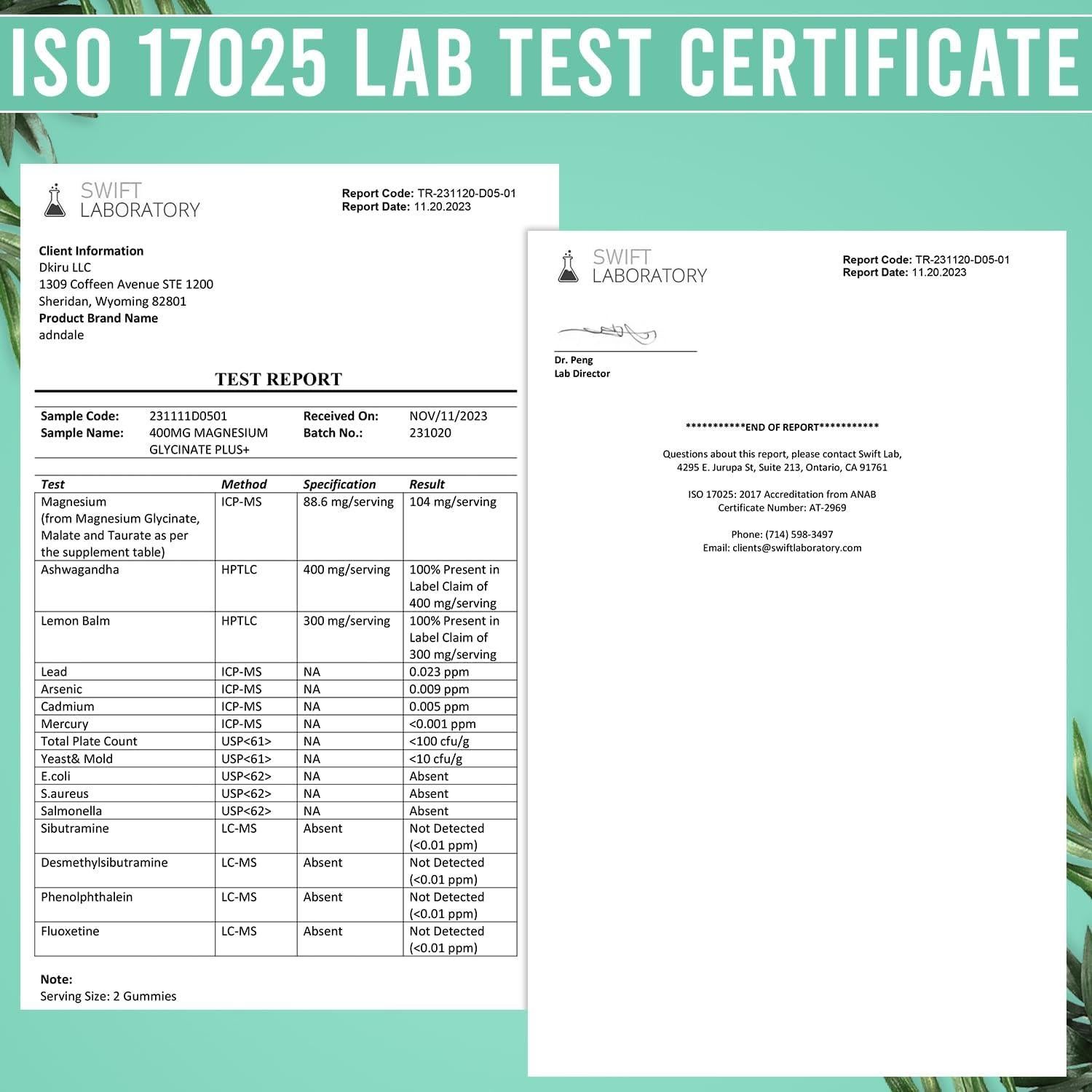 Gomas de Magnesio Glicinato Adndale 400 mg - Sin Azúcar, 90 Unidades