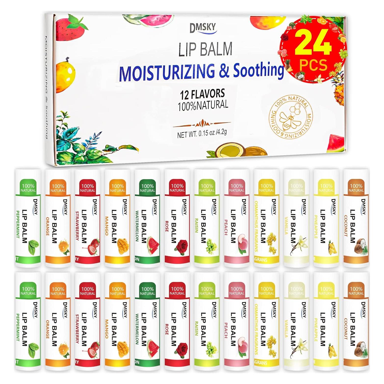 Bálsamo Labial Natural DMSKY 24 Paquetes 12 Sabores Hidratante