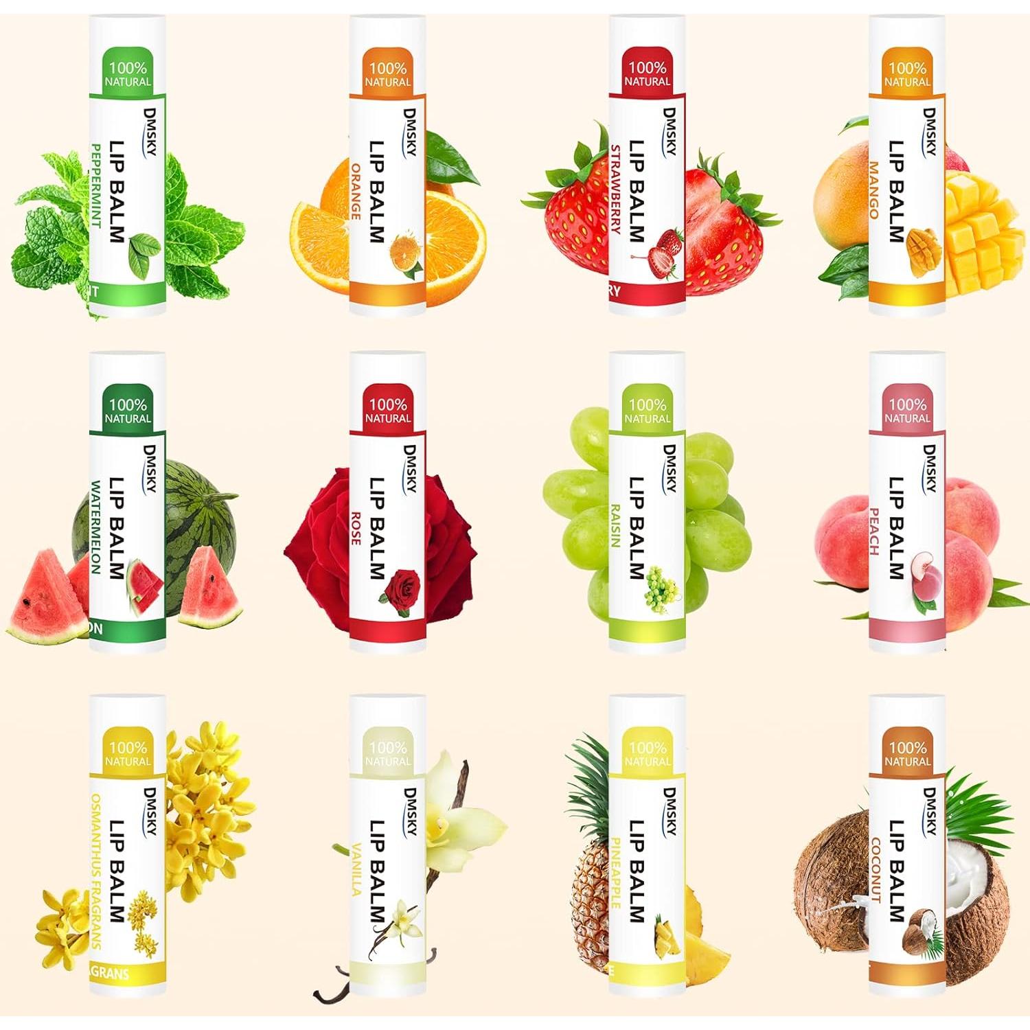 Bálsamo Labial Natural DMSKY 24 Paquetes 12 Sabores Hidratante